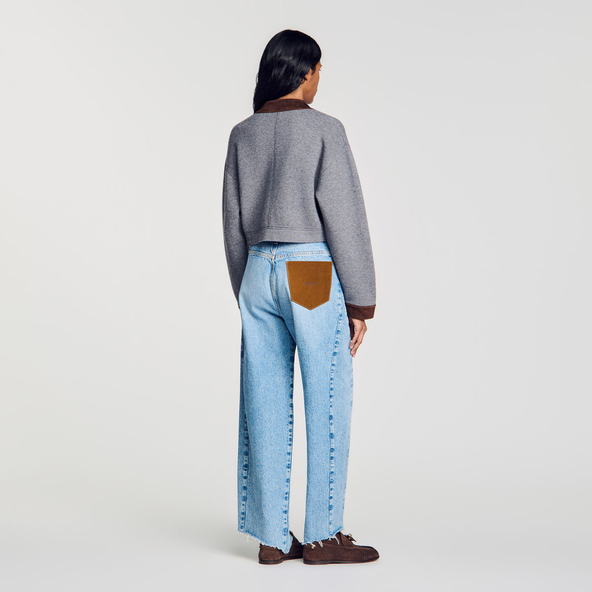 Parker Cardigan with suede panels Grey