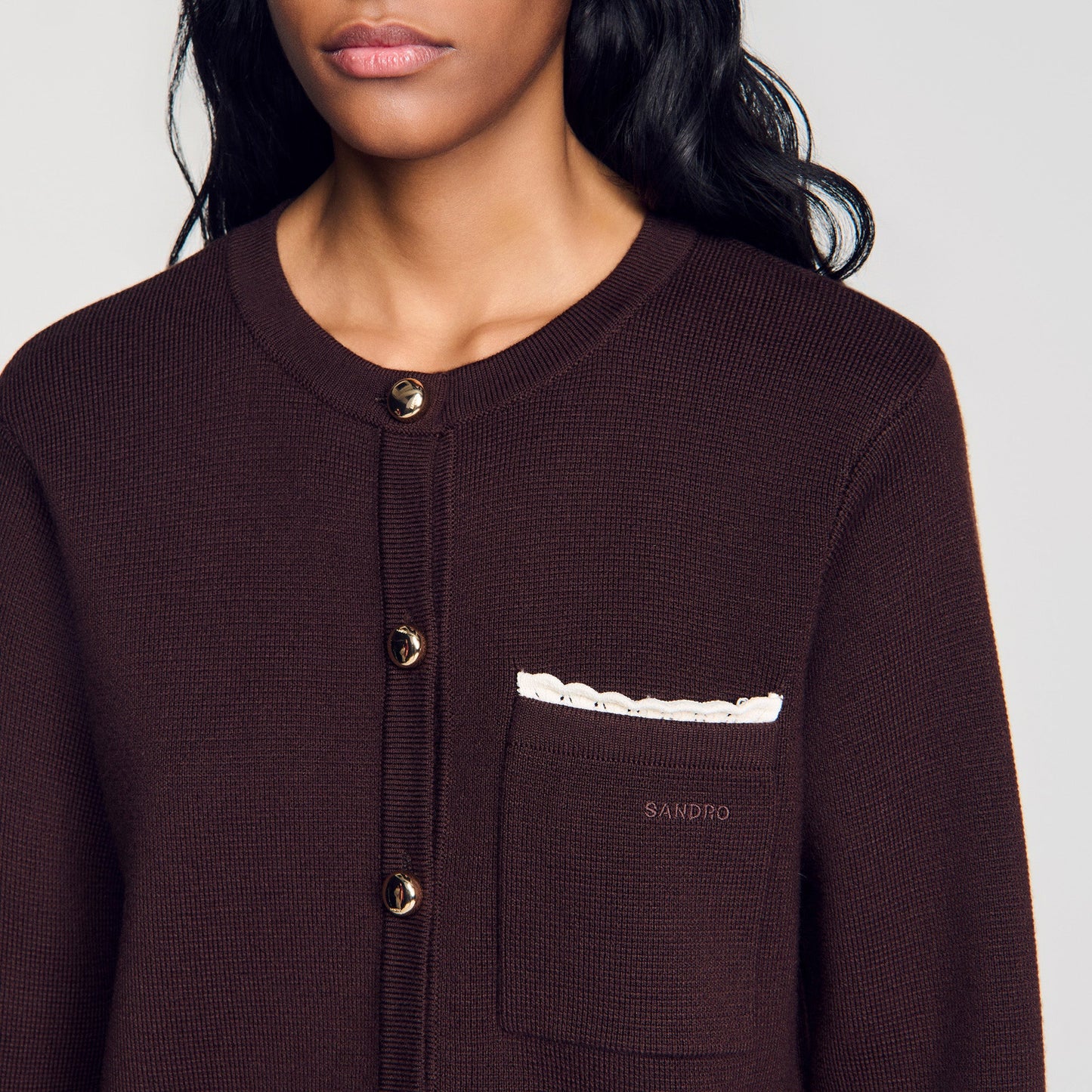 Candide Cardigan with contrast lace Brown