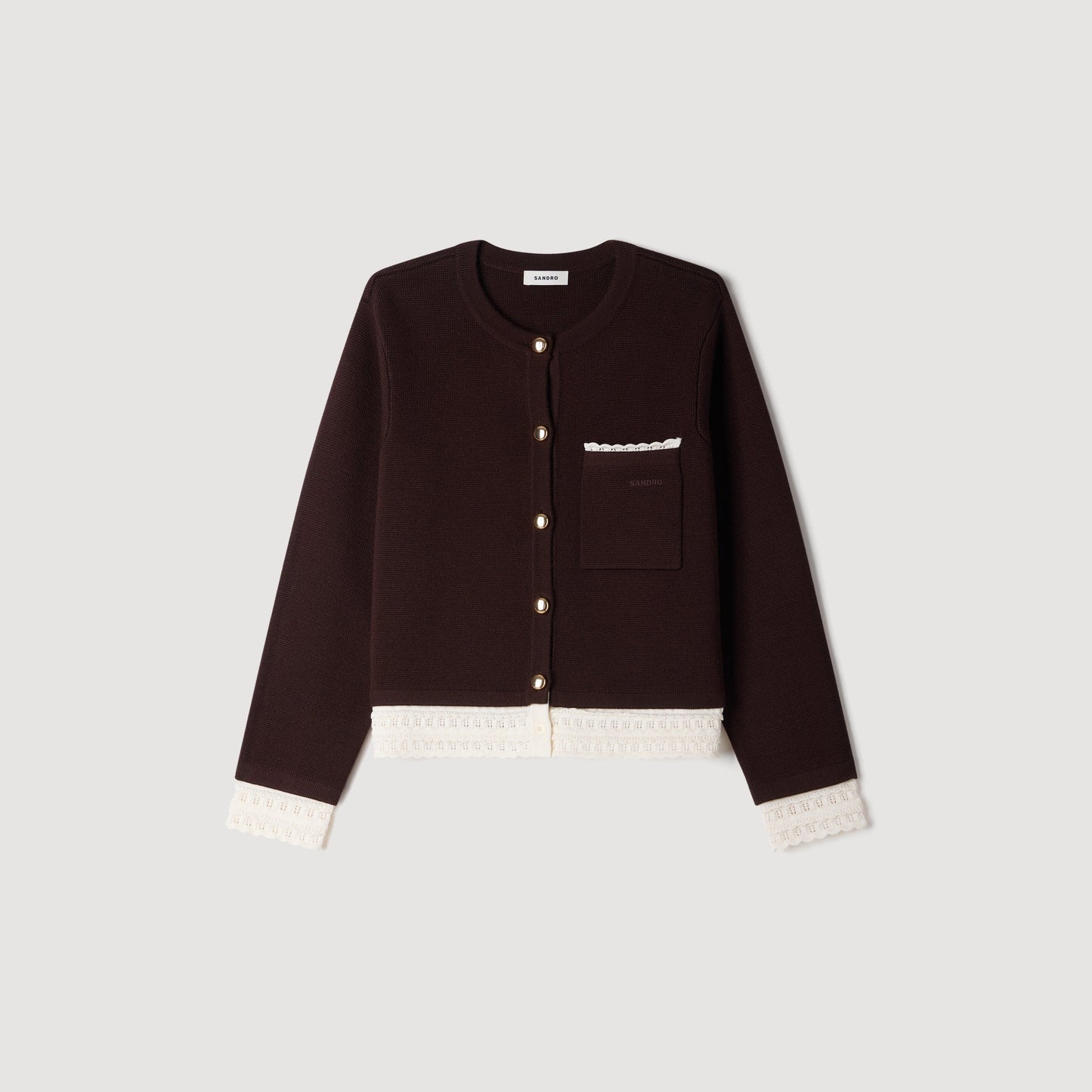 Candide Cardigan with contrast lace Brown
