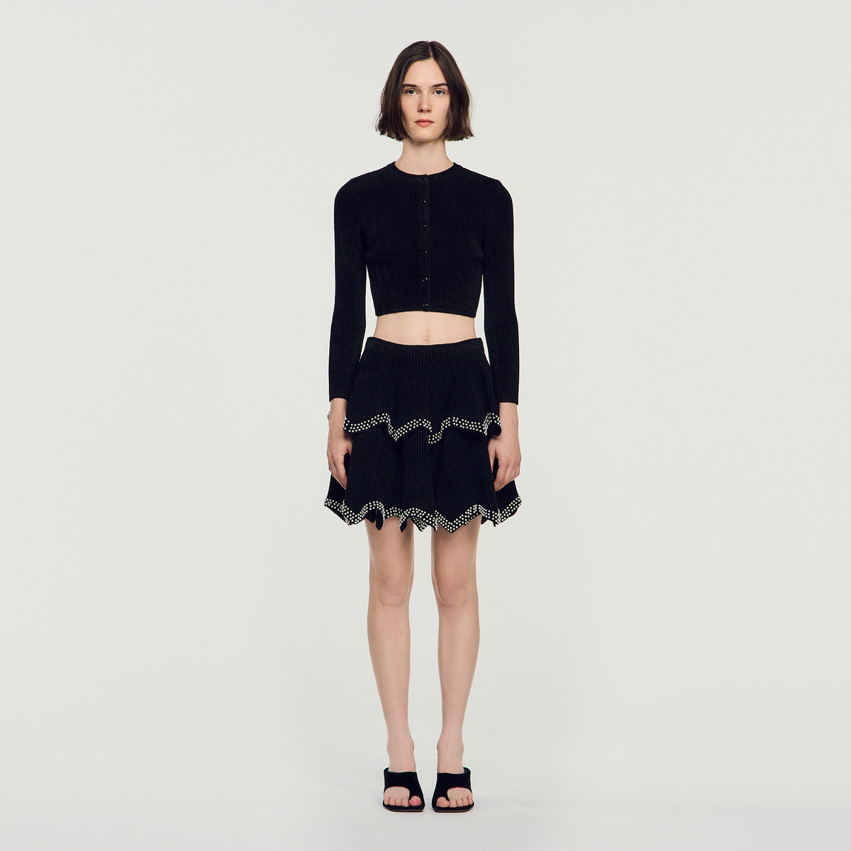 Dove Velvet Knit Cropped Cardigan Black