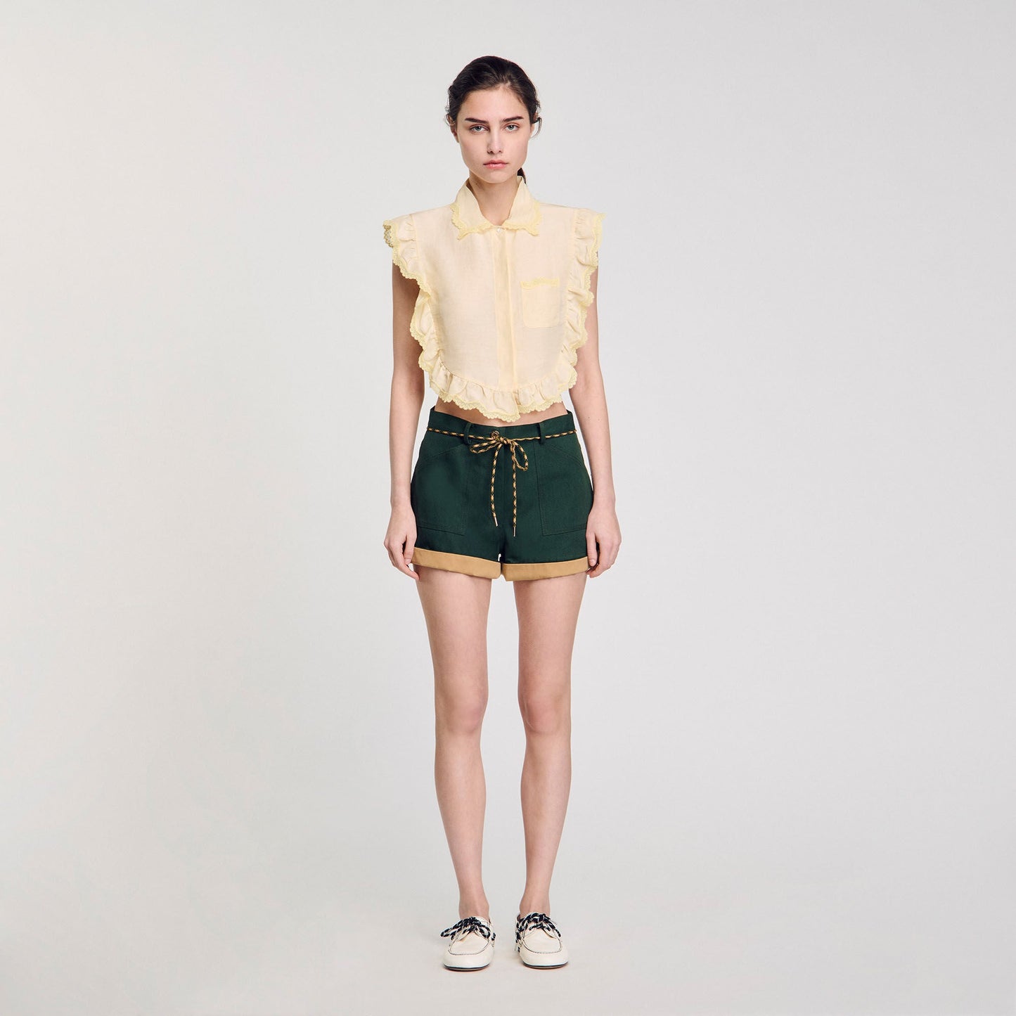 Light Yellow Shirt Collar With Lace Detail