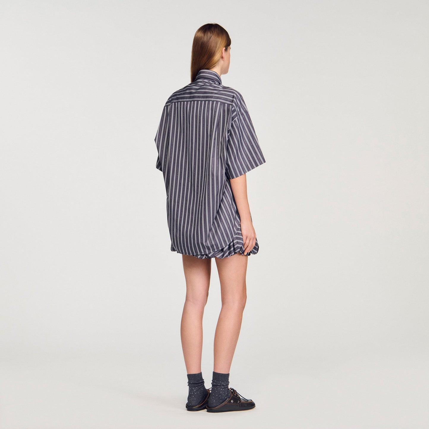 Midnight Oversized Striped Rhinestone Shirt Grey