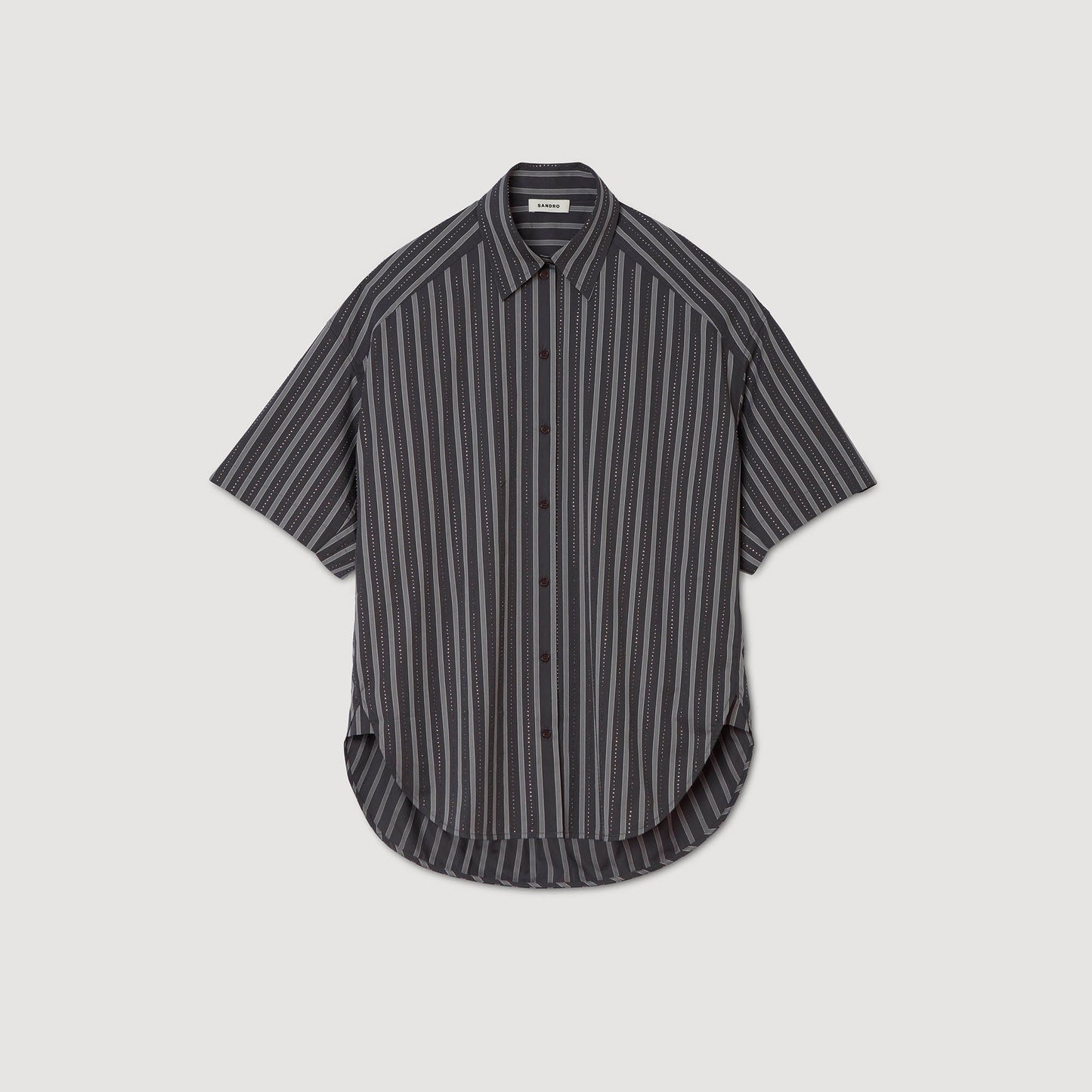 Midnight Oversized Striped Rhinestone Shirt Grey