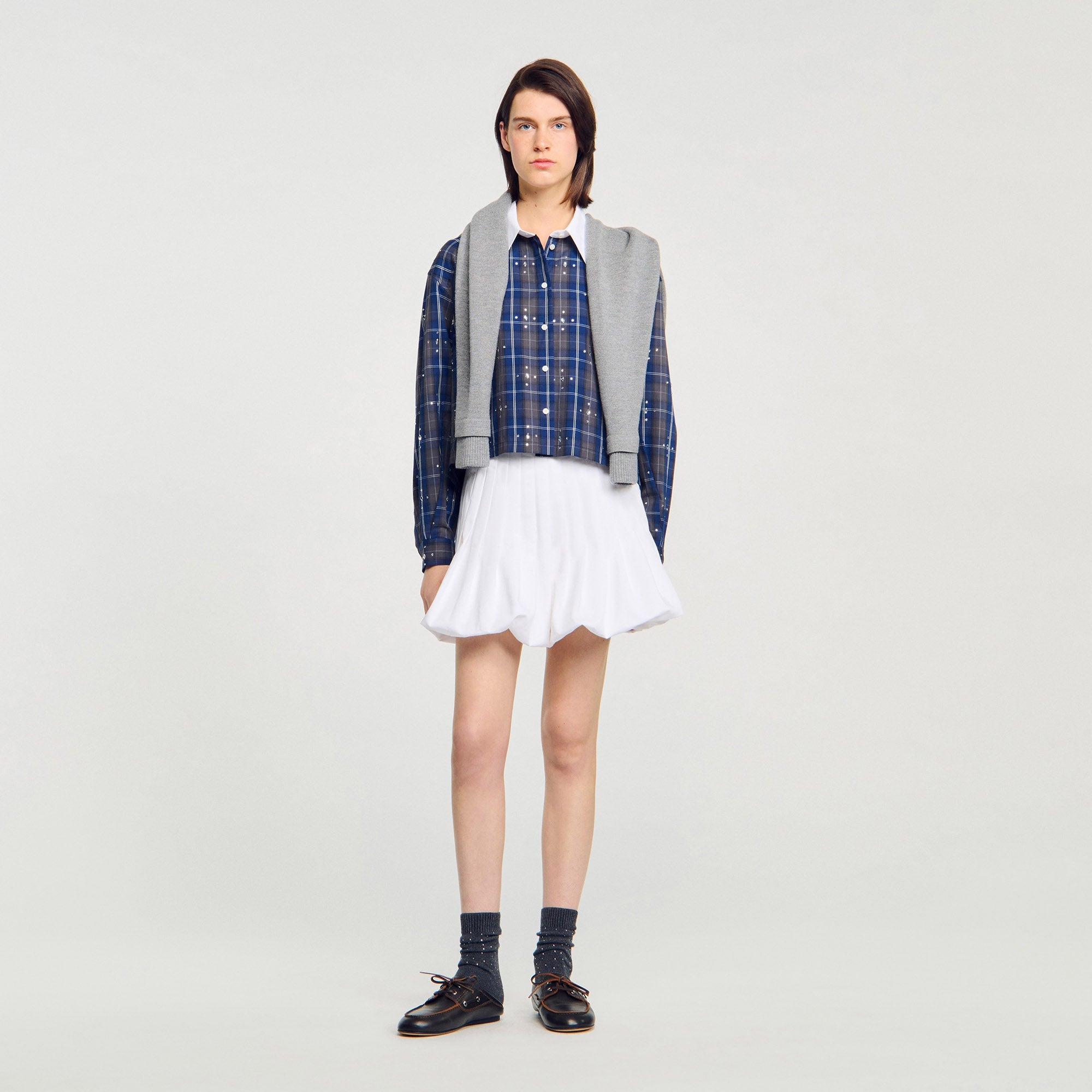 Rhinestone Check Shirt Blue
