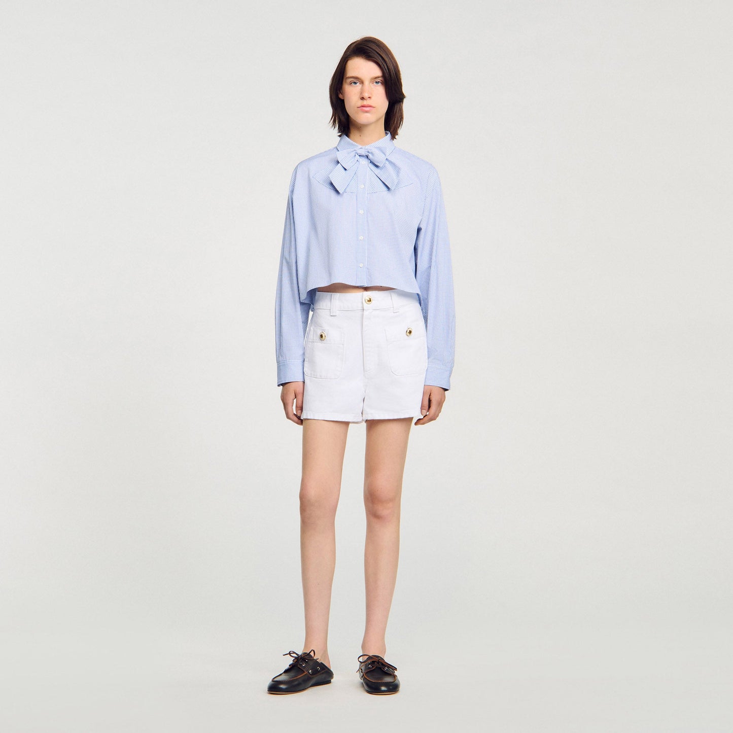 Brenda Bow Collar Shirt Ciel / Blanc