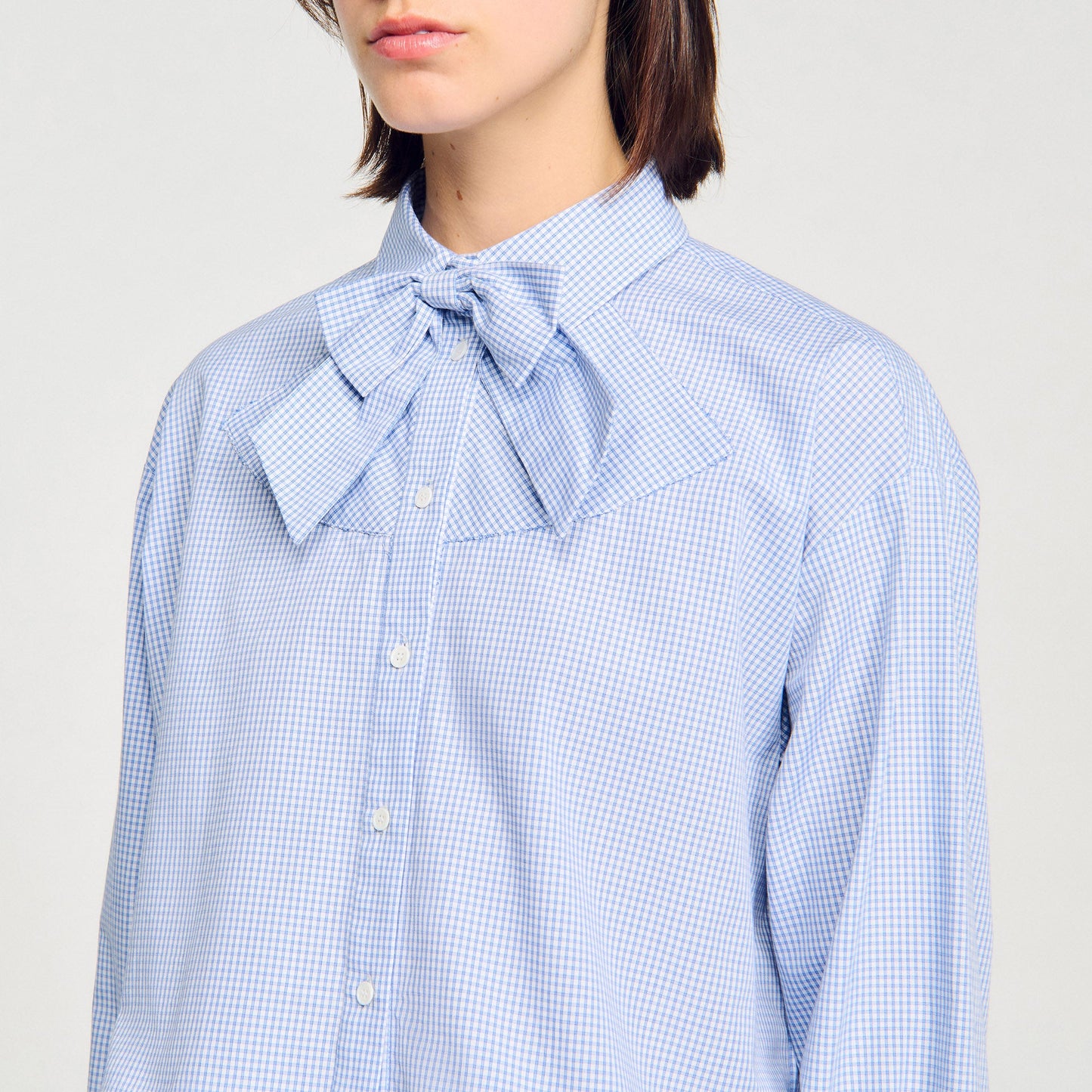Brenda Bow Collar Shirt Ciel / Blanc