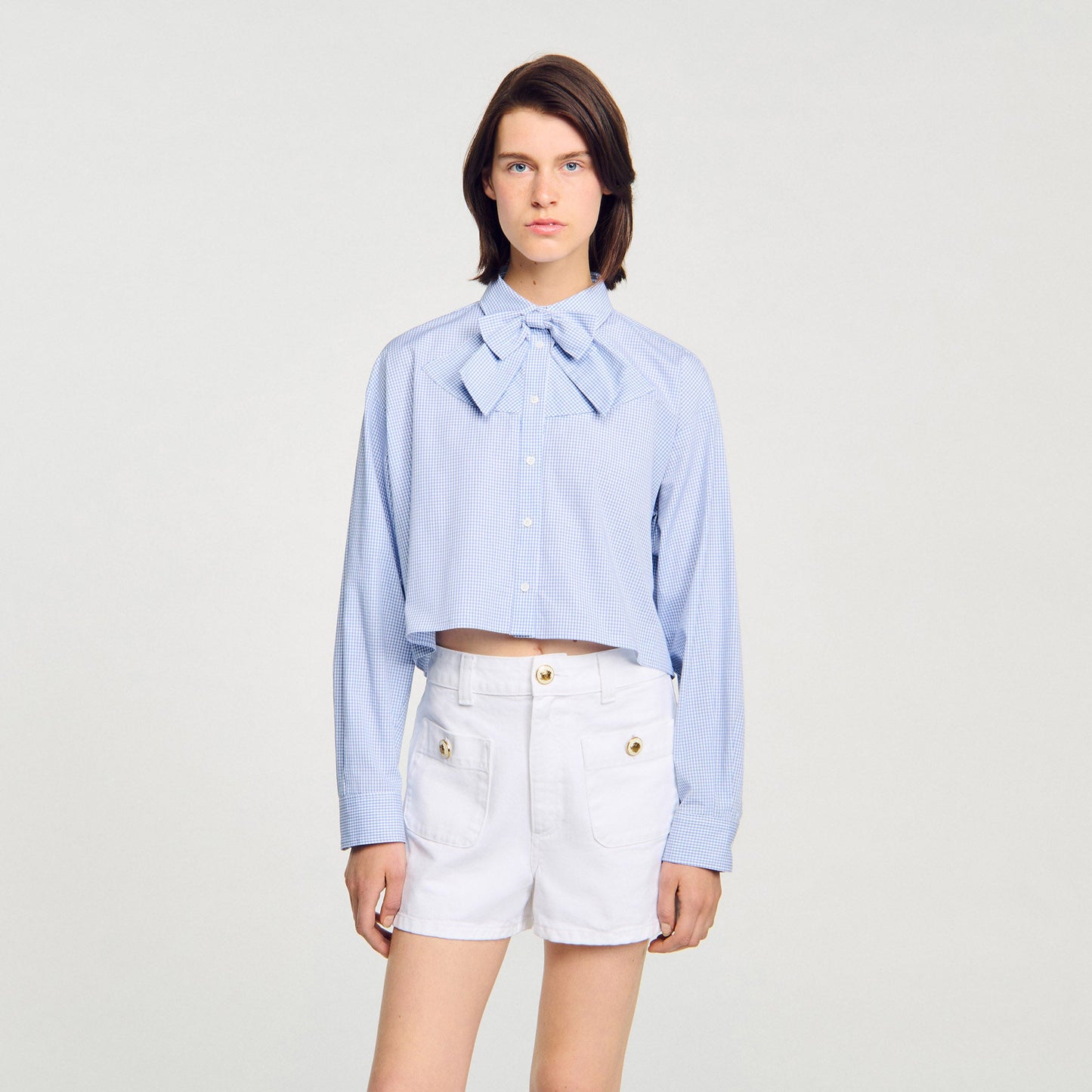 Brenda Bow Collar Shirt Ciel / Blanc