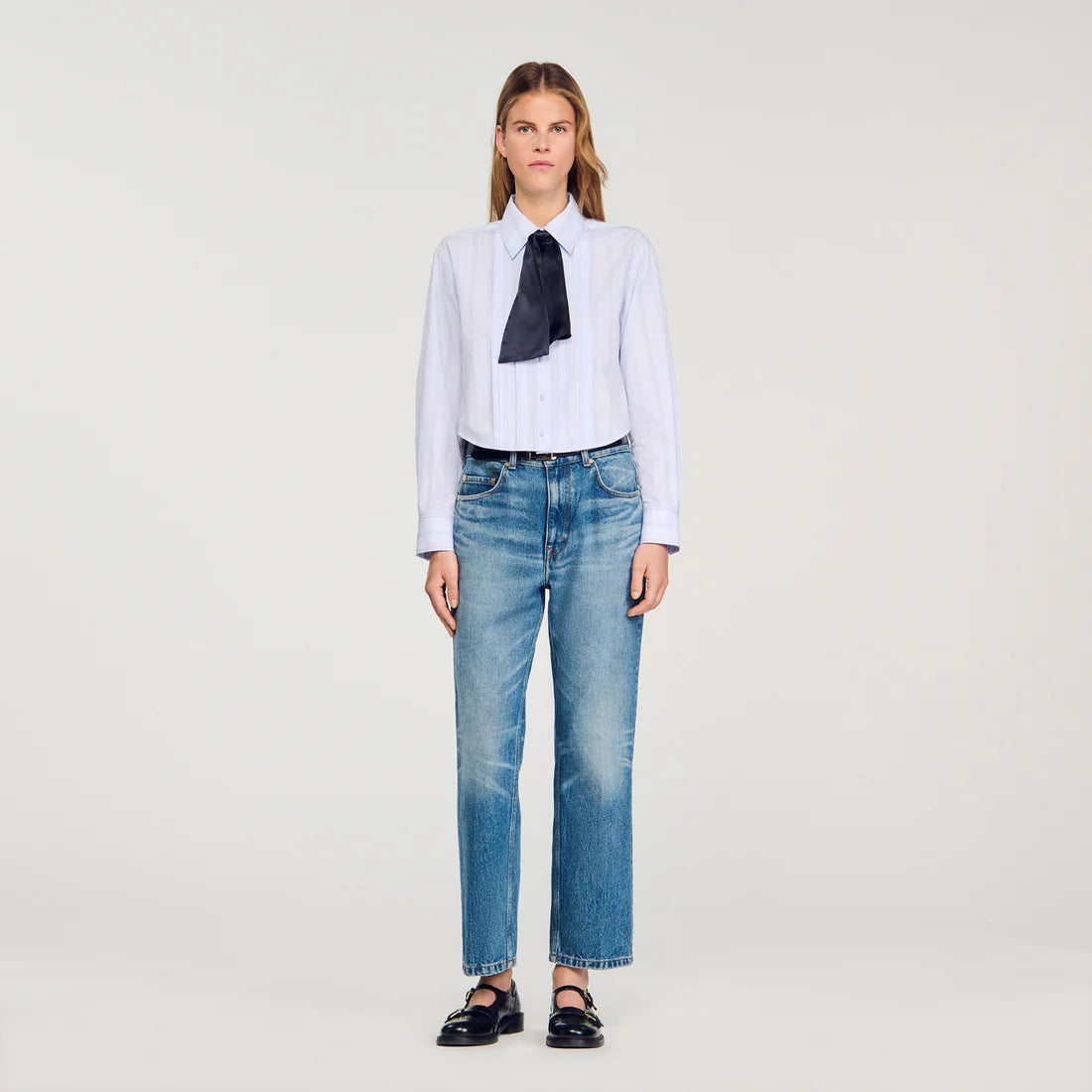 Marissa Cropped Shirt With Removable Tie Sky Blue