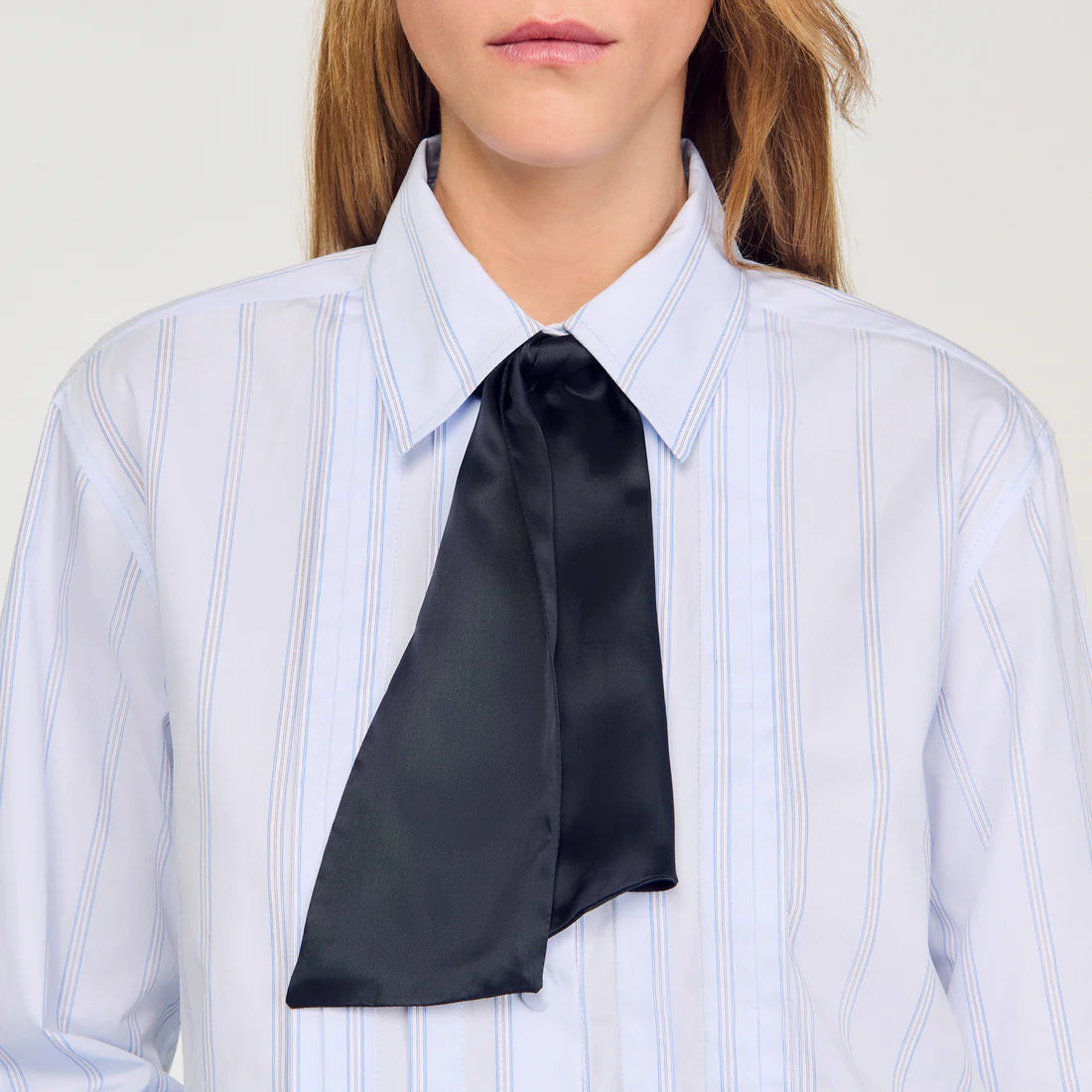 Marissa Cropped Shirt With Removable Tie Sky Blue