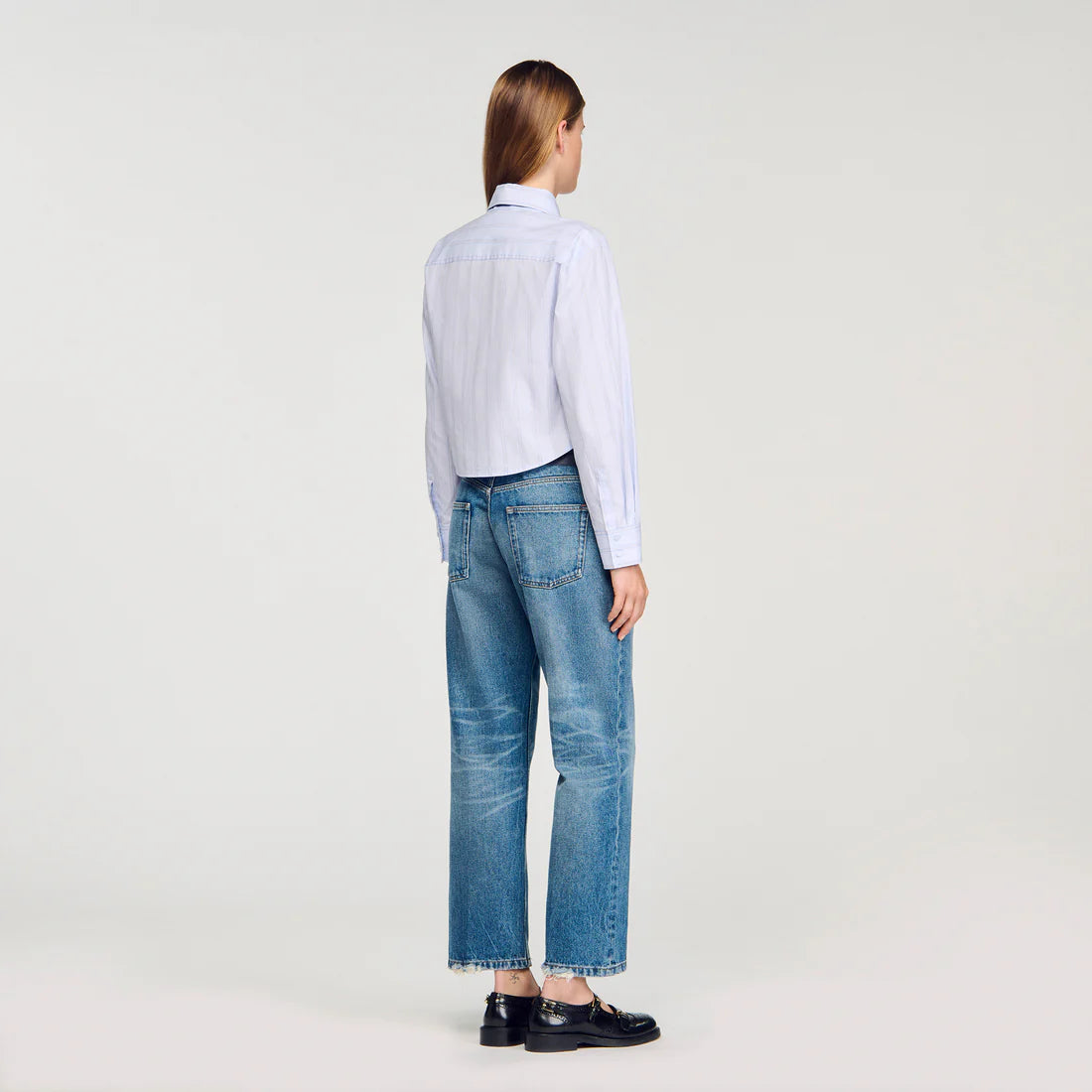 Marissa Cropped Shirt With Removable Tie Sky Blue