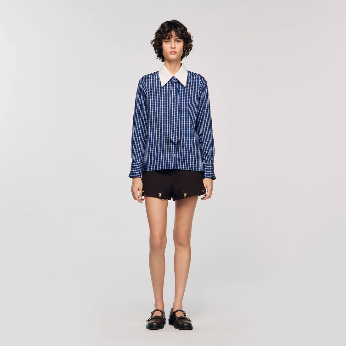 Eulalie Check Shirt With Tie Blue / Black