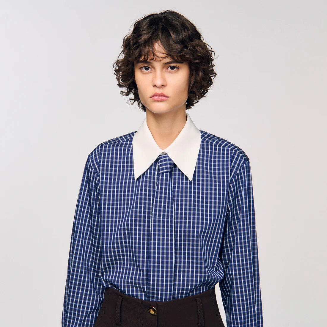Eulalie Check Shirt With Tie Blue / Black