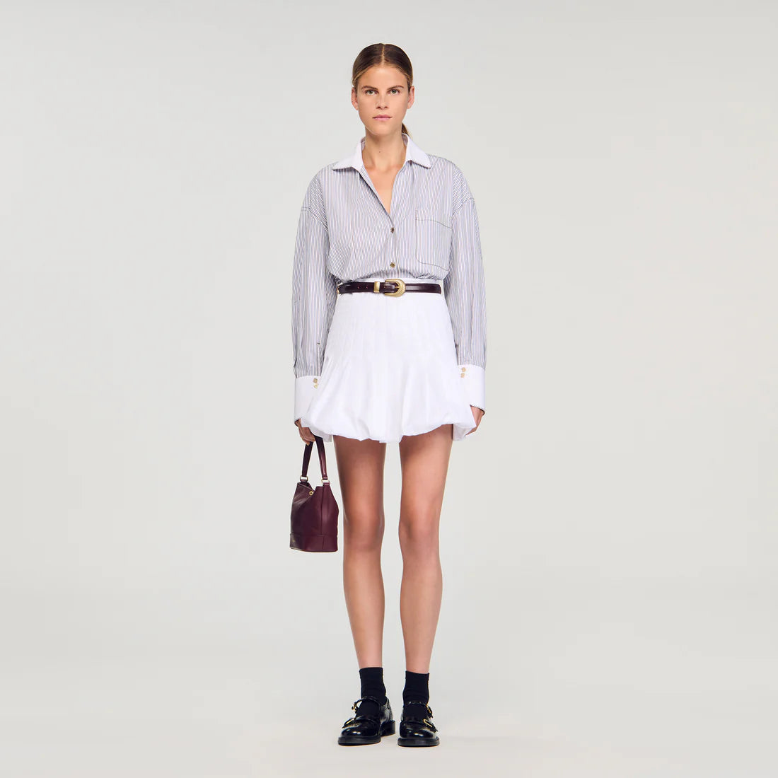 Kelly Oversized Striped Shirt Ecru / Bleu