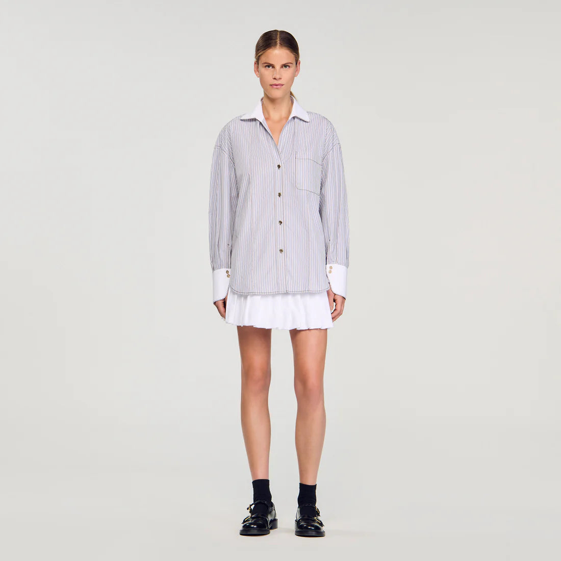 Kelly Oversized Striped Shirt Ecru / Bleu