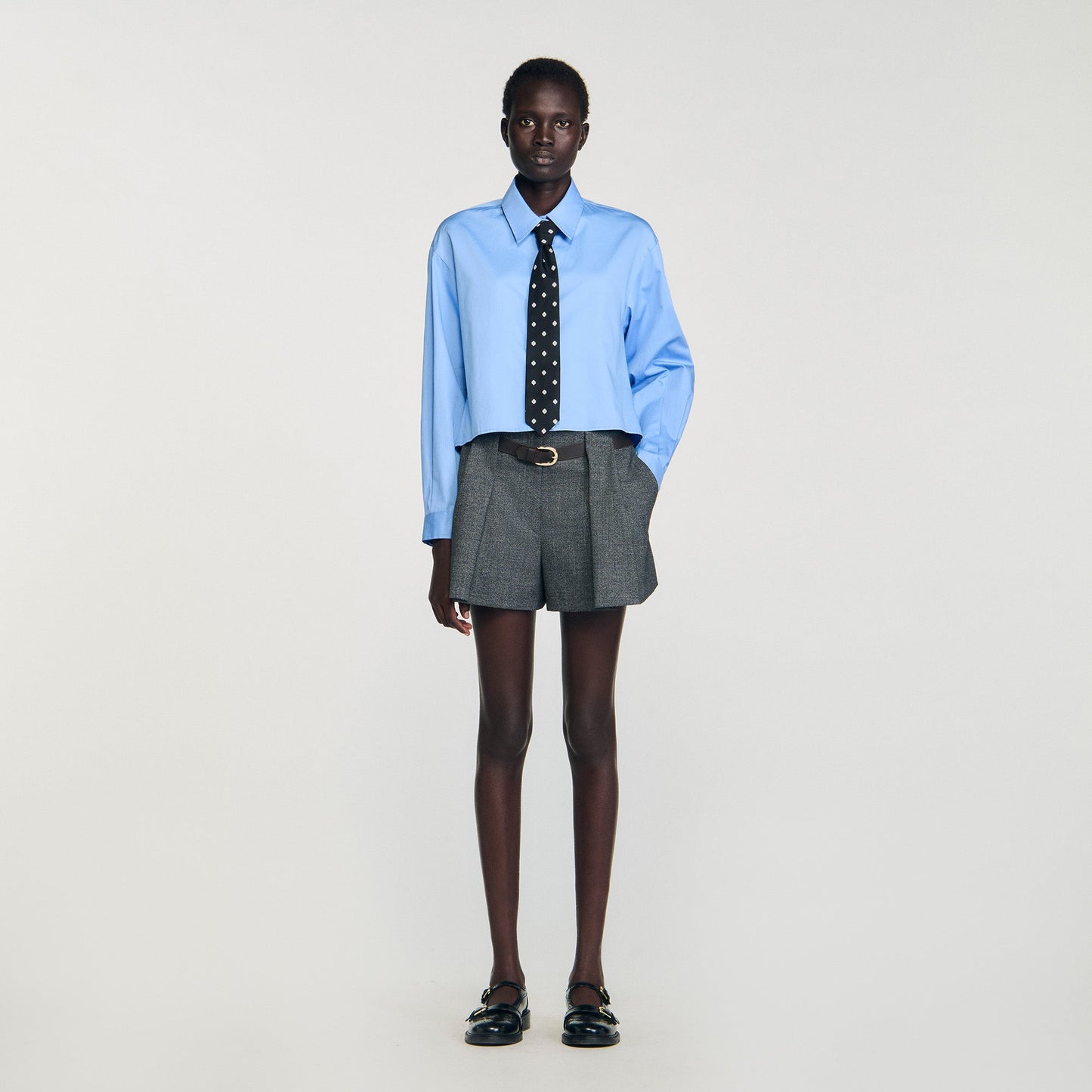 Seraphine Cropped Shirt With Detachable Tie Blue