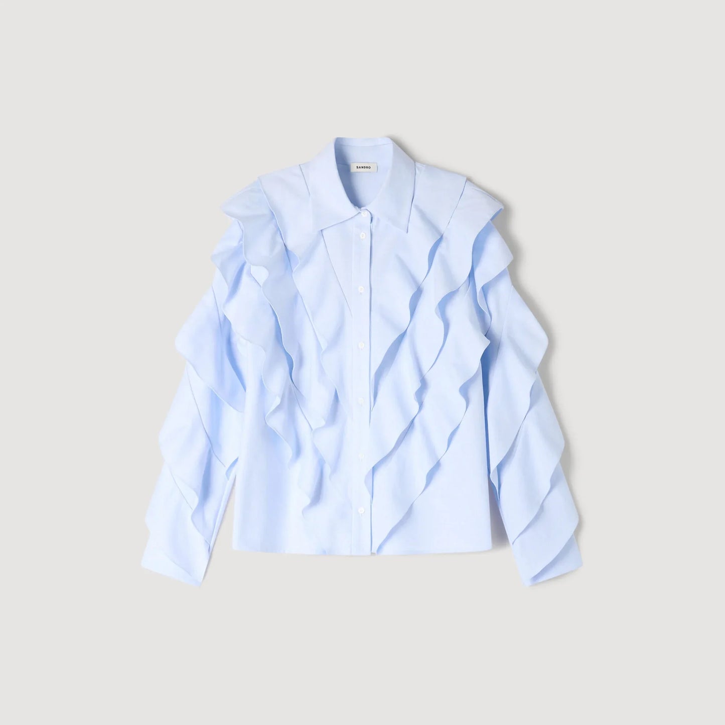 Flamenco Ruffled Cotton Shirt Sky Blue