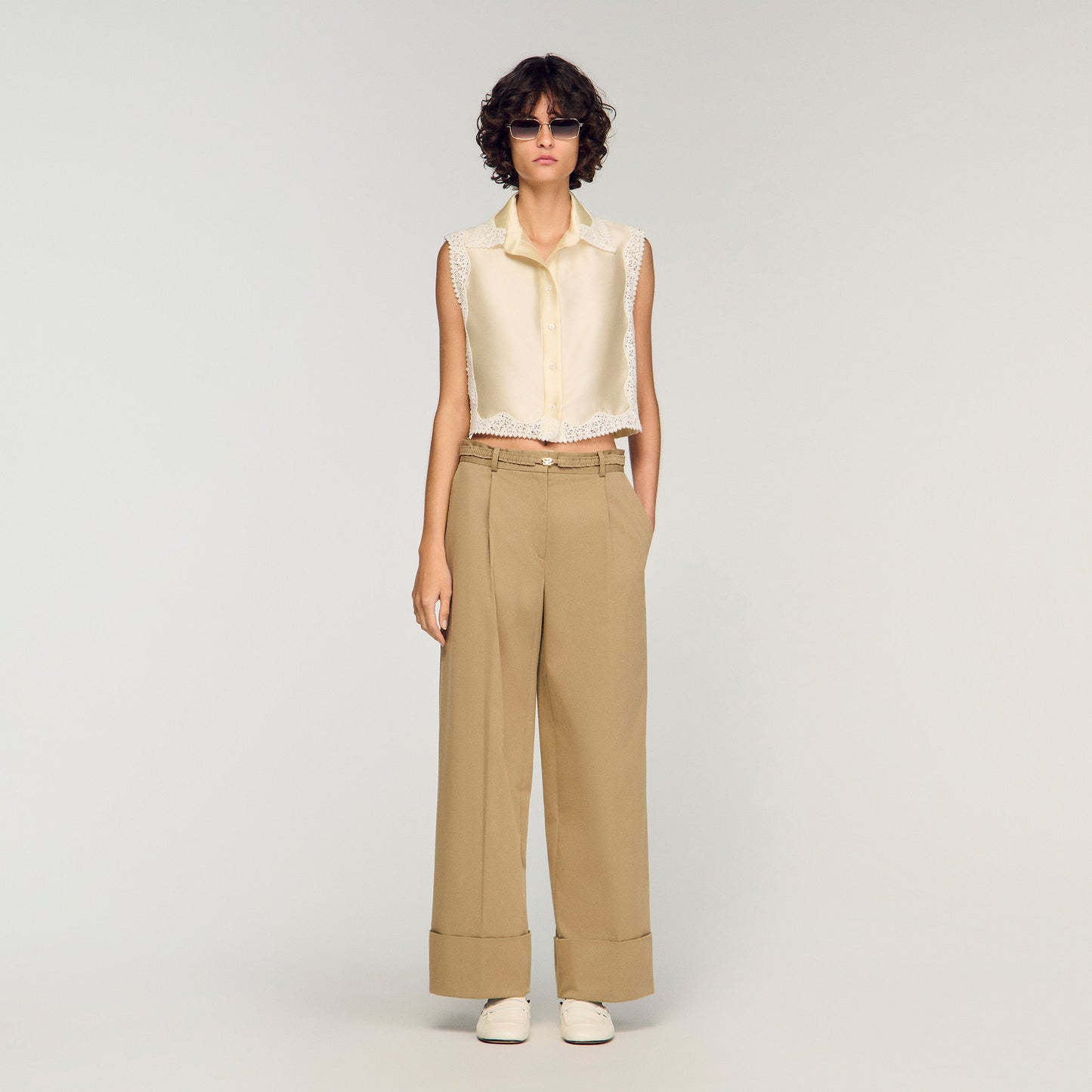 Marielle Cropped Shirt With Lace Details Ecru