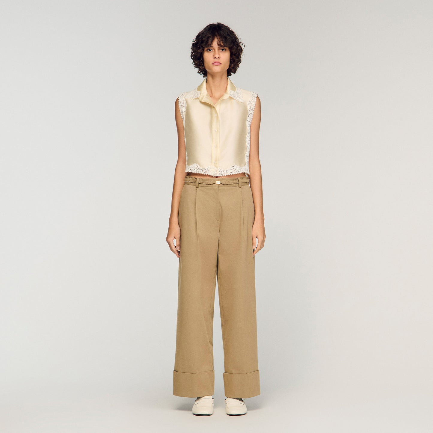 Marielle Cropped Shirt With Lace Details Ecru
