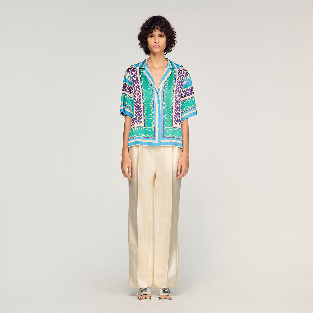 Solange Flower Print Shirt Green / Purple