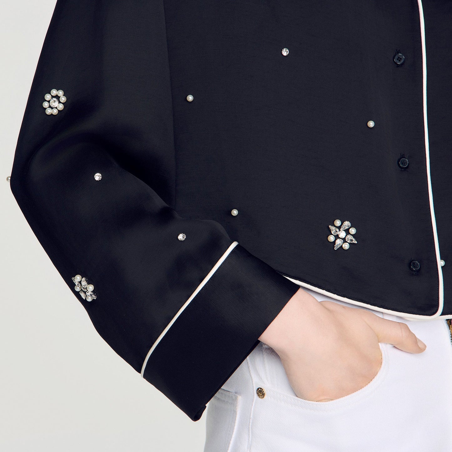 Nerissea Shirt with beads & rhinestones Black