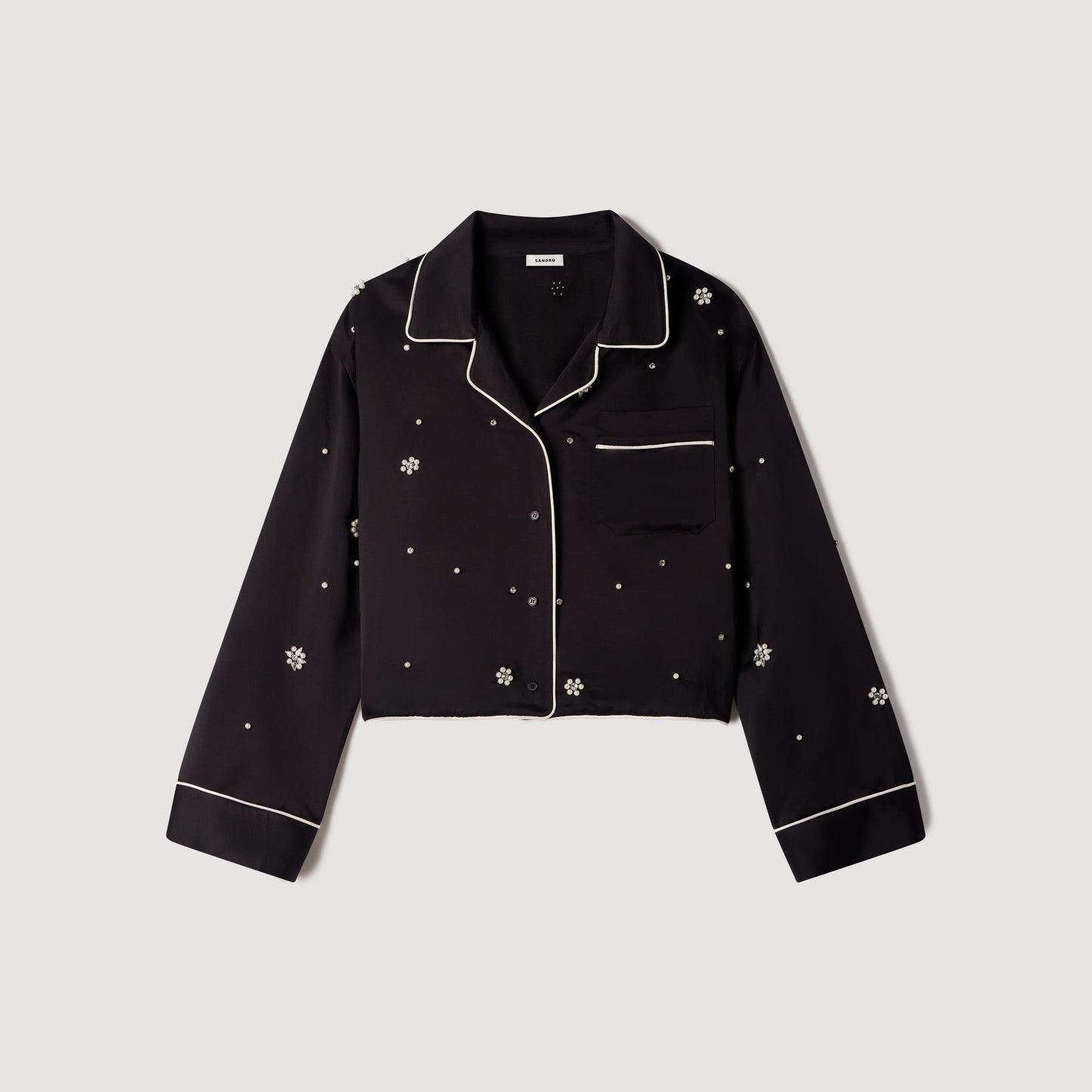 Nerissea Shirt with beads & rhinestones Black