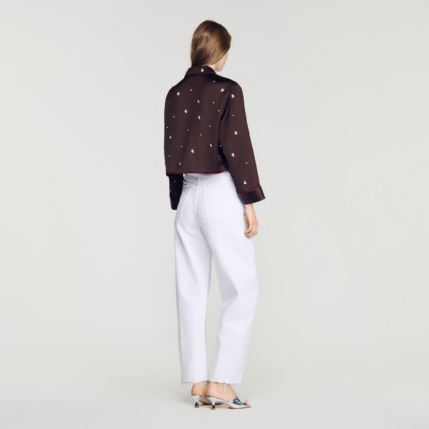 Kalinda Shirt with beads and rhinestones Brown