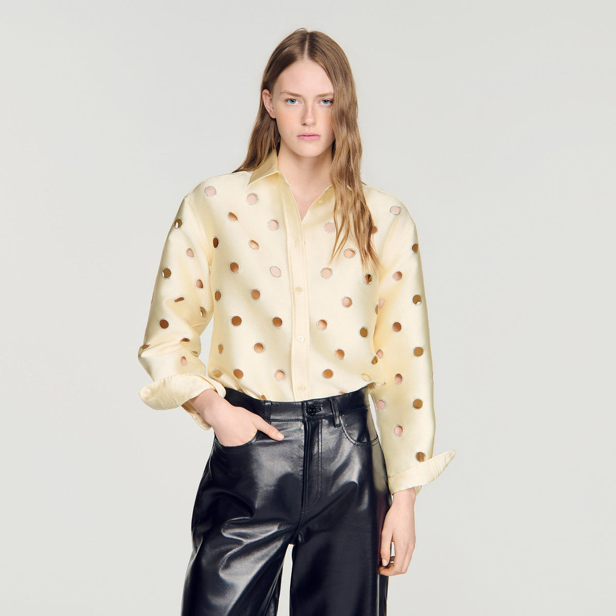Jupitera Openwork Rhinestone Shirt Vanilla