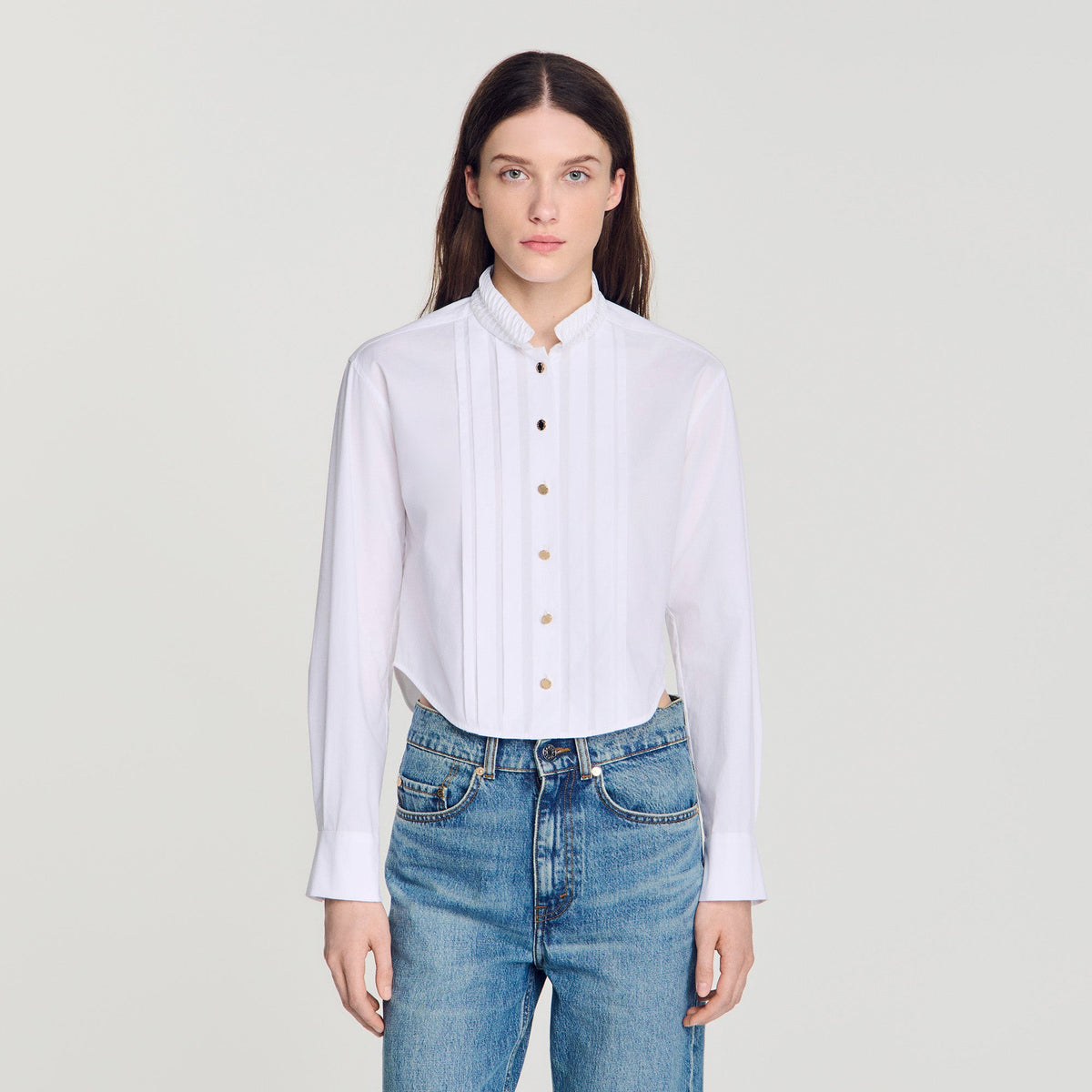 Abigail Pleated shirt with origami collar White