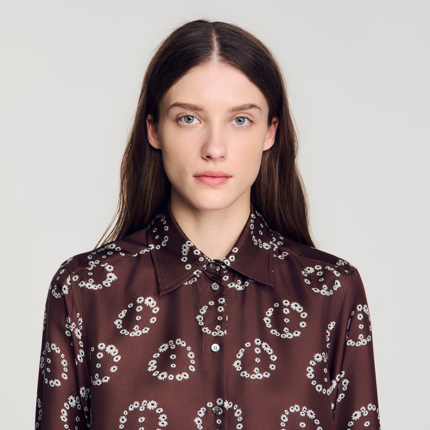 Salinara Floral print silk shirt Brown