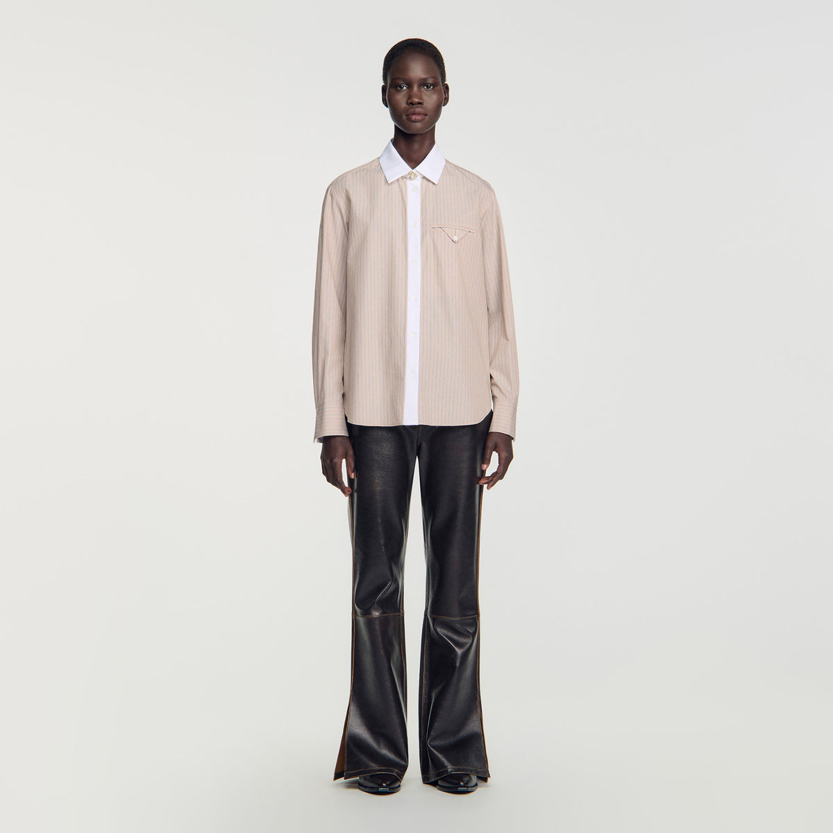 Natalya Striped shirt with contrast collar Beige