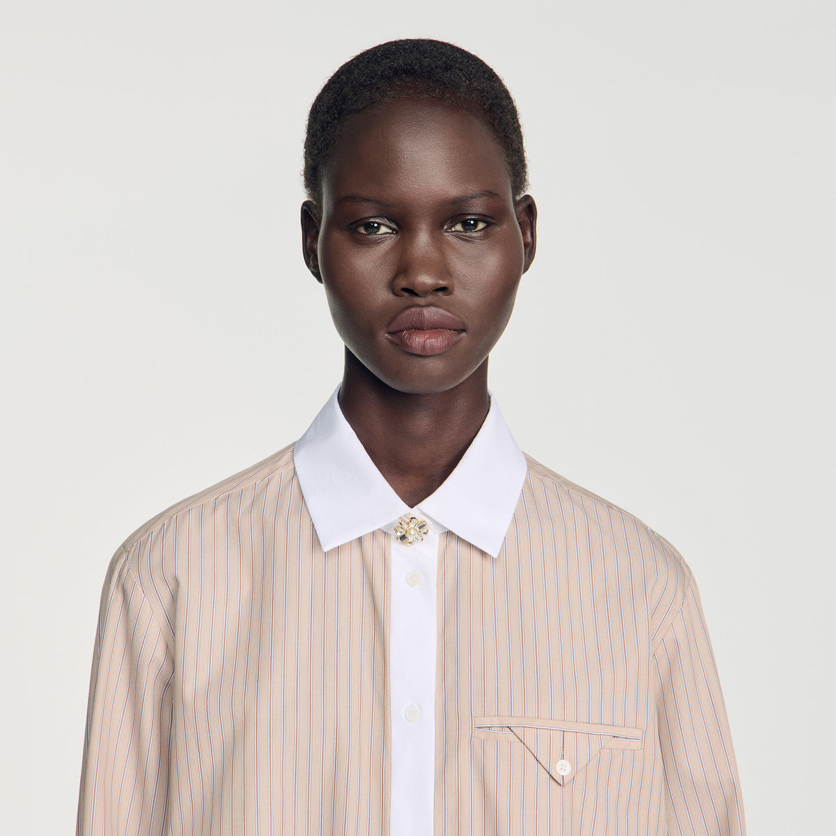 Natalya Striped shirt with contrast collar Beige