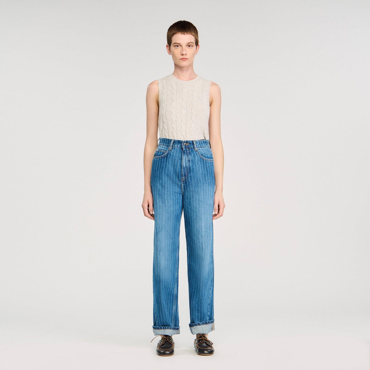 Horizon Wide-Leg Striped Jeans Blue Jean