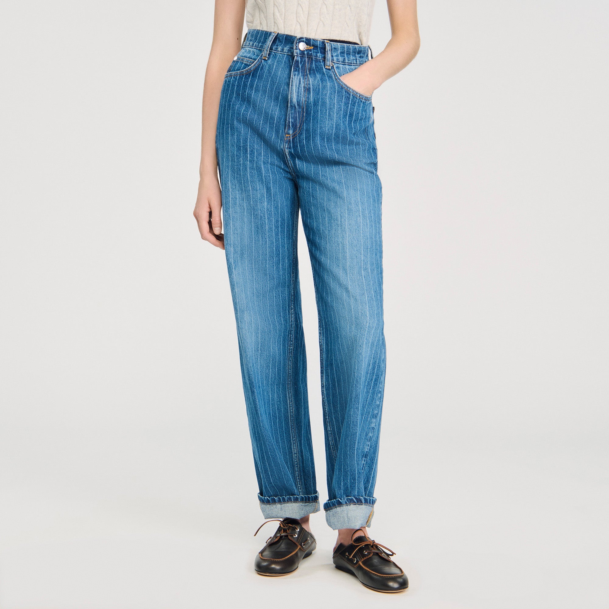 Horizon Wide-Leg Striped Jeans Blue Jean