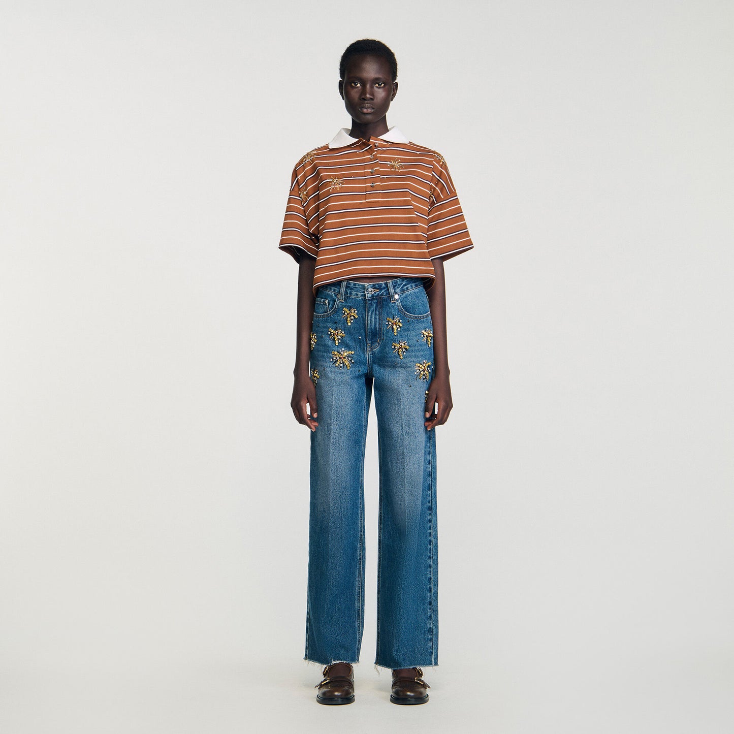 Palmtree Rhinestone Jeans Blue Jean