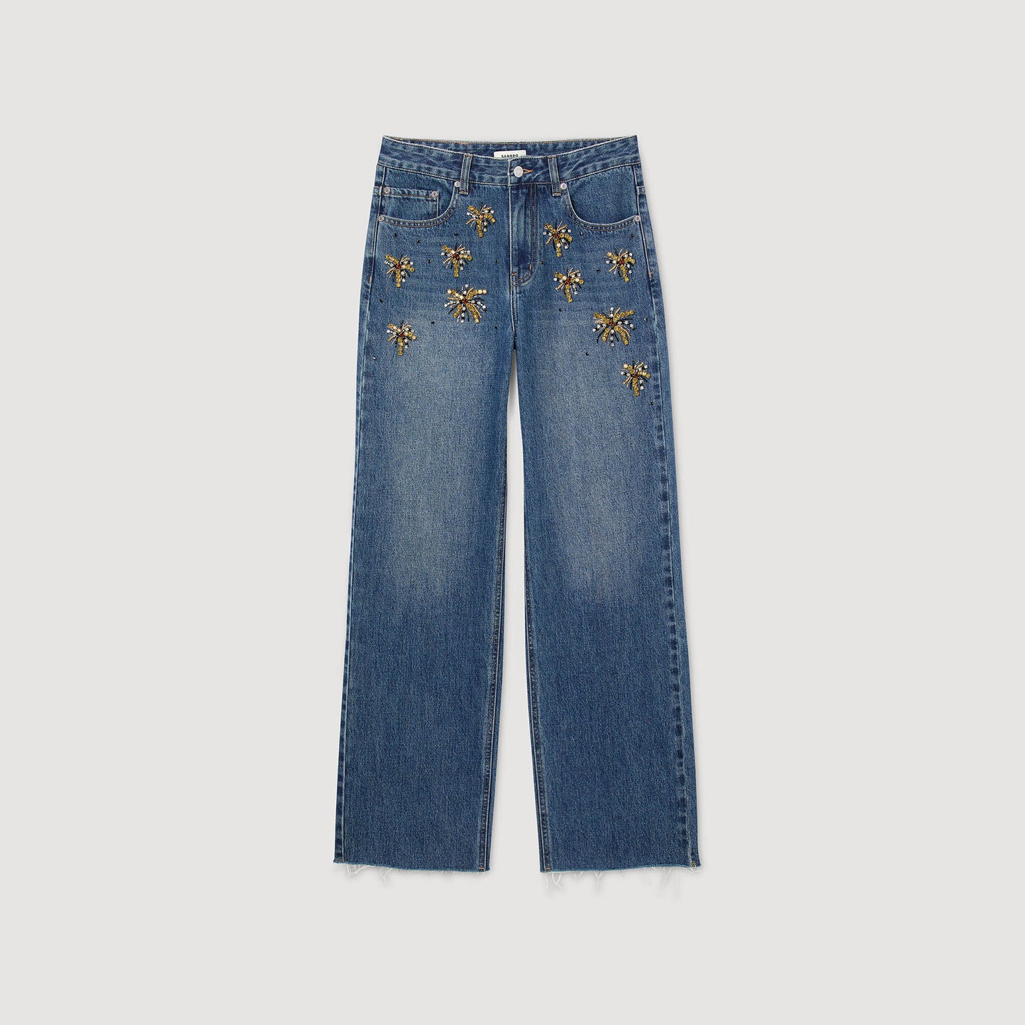 Palmtree Rhinestone Jeans Blue Jean