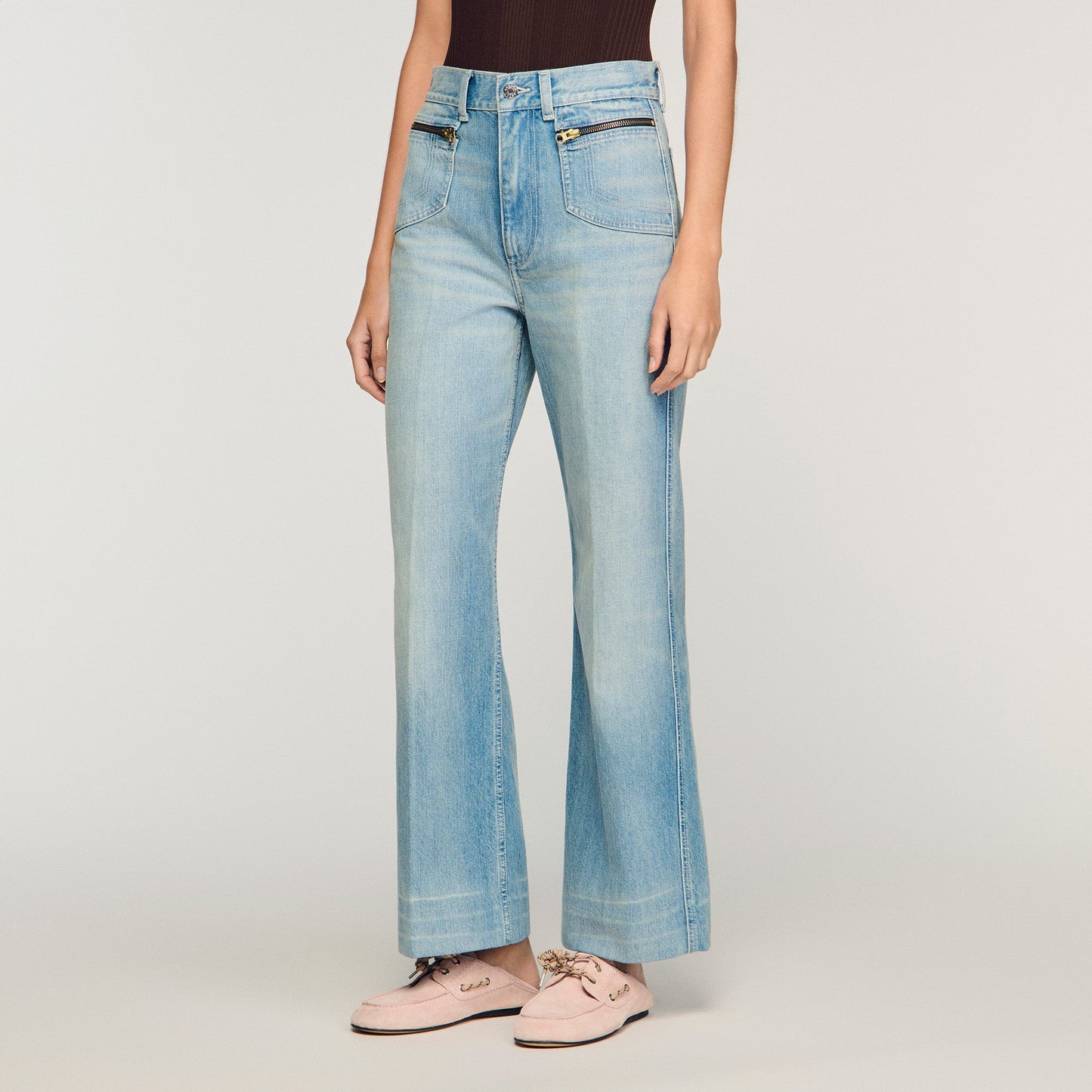 Harper Faded Straight Zipped Cotton Jeans Blue Jean