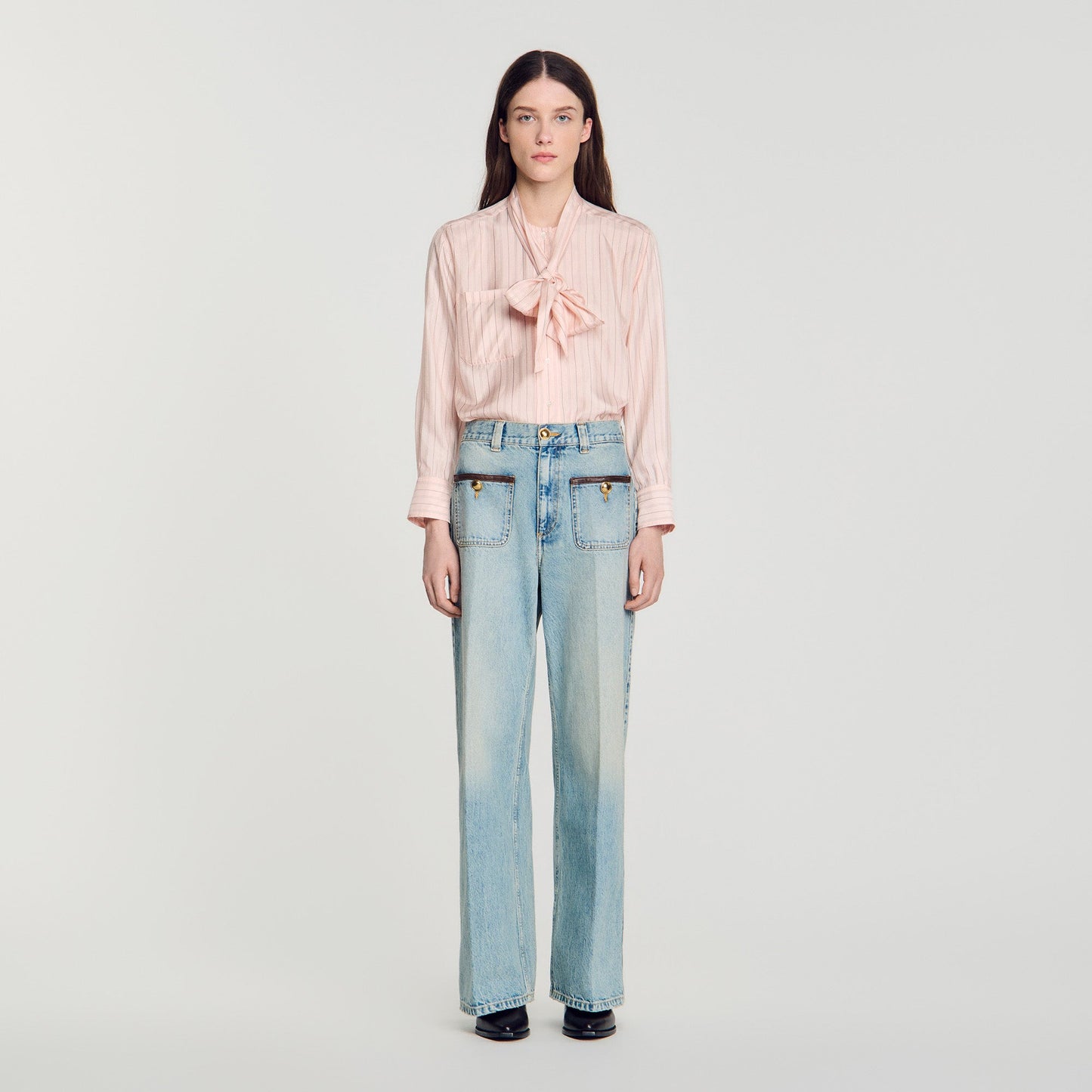 Sigrid Straight-leg leather detail jeans Blue Jean