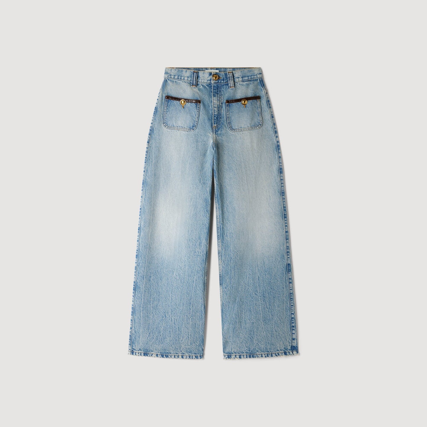Sigrid Straight-leg leather detail jeans Blue Jean