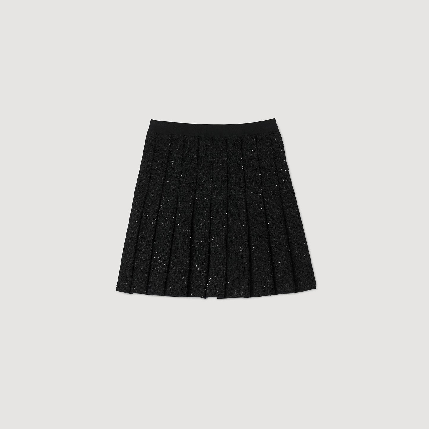 Henriette Short Tweed Pleated Skirt Black