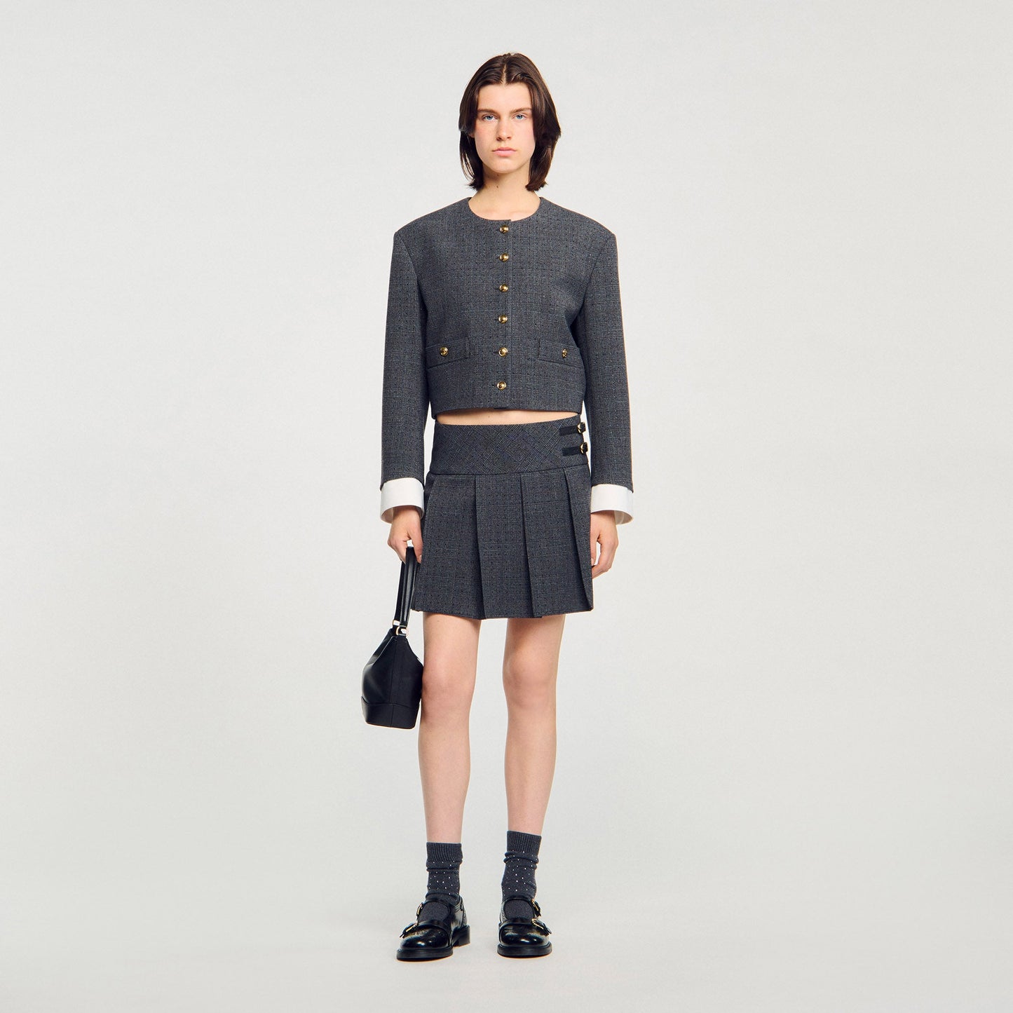 Rennes Short Rhinestone Suit Skirt Grey / Brown
