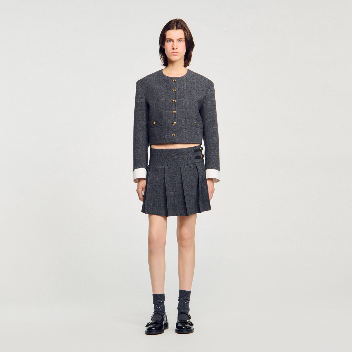 Rennes Short Rhinestone Suit Skirt Grey / Brown