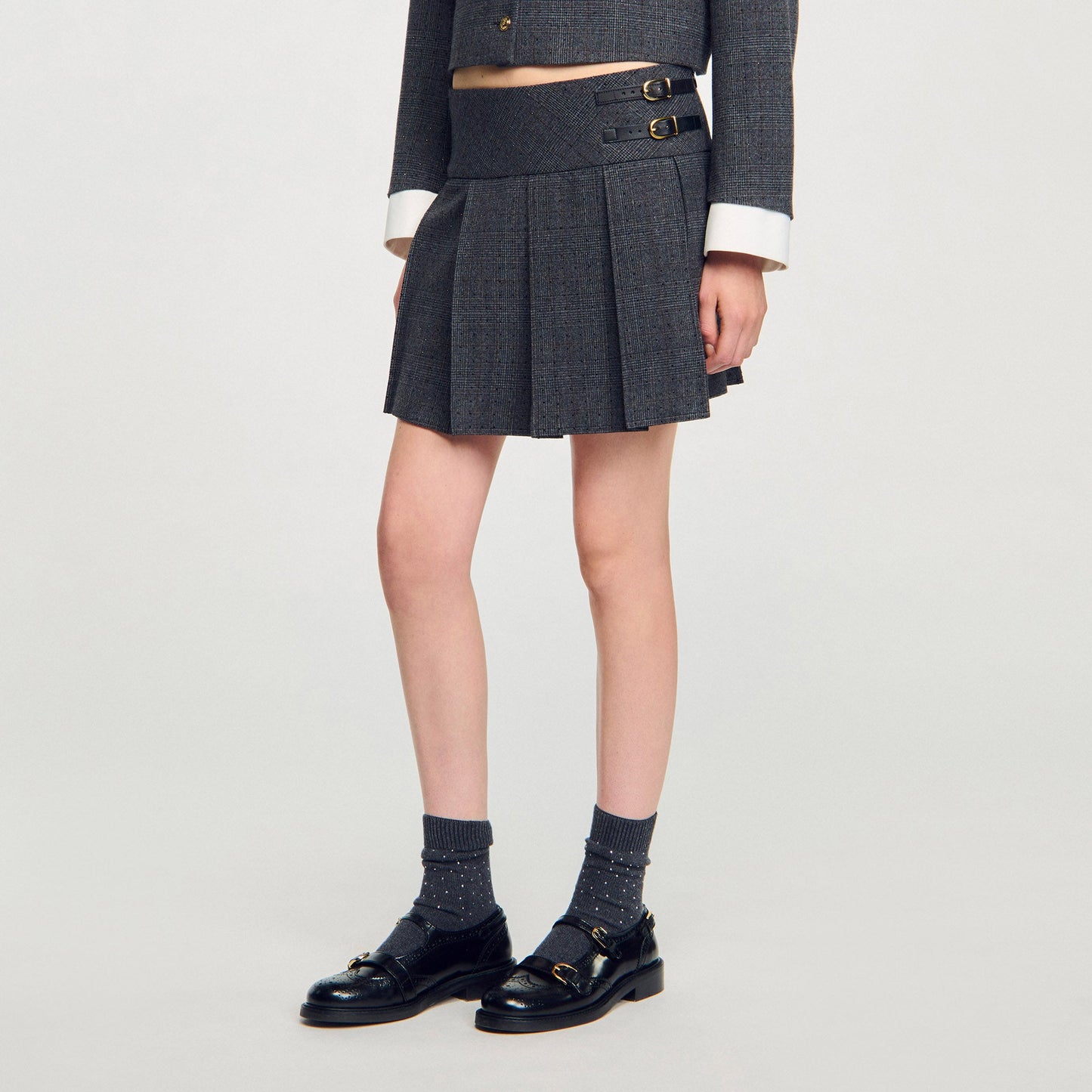 Rennes Short Rhinestone Suit Skirt Grey / Brown