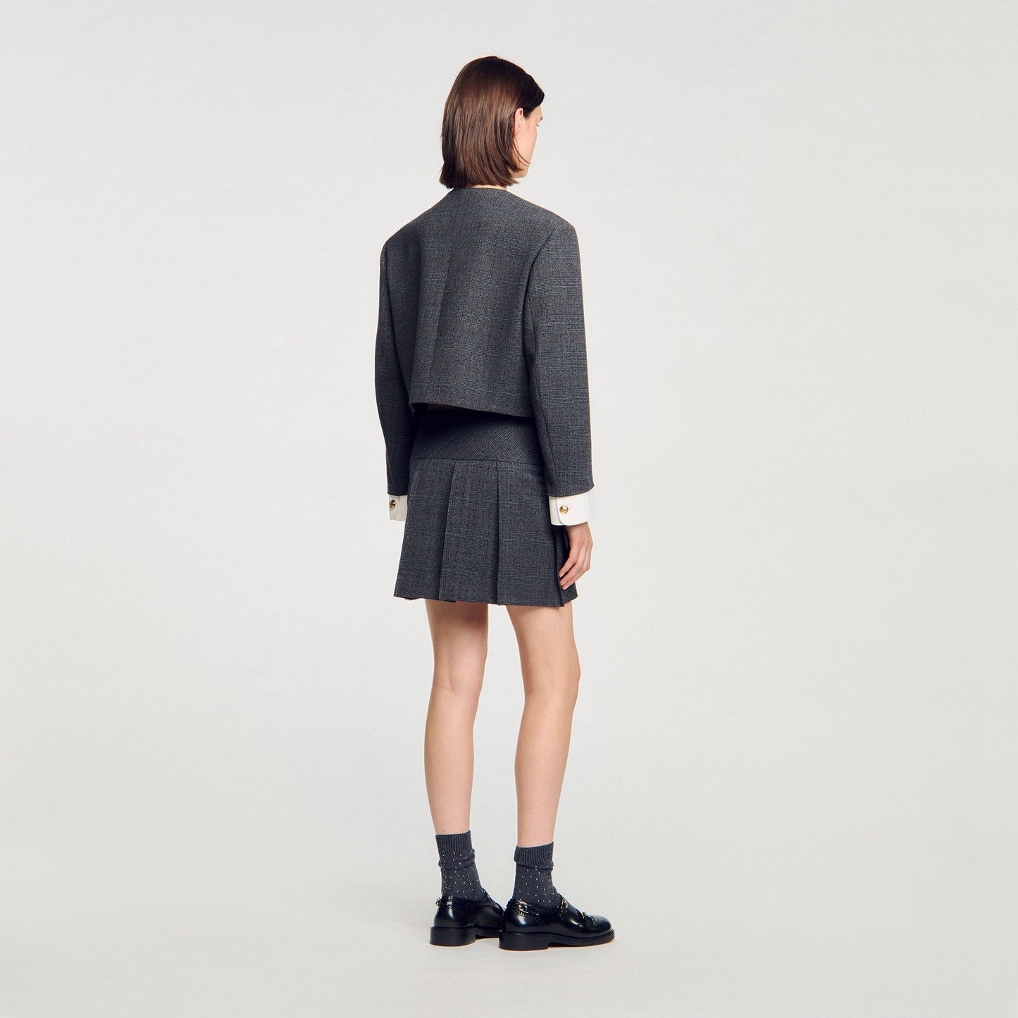 Rennes Short Rhinestone Suit Skirt Grey / Brown