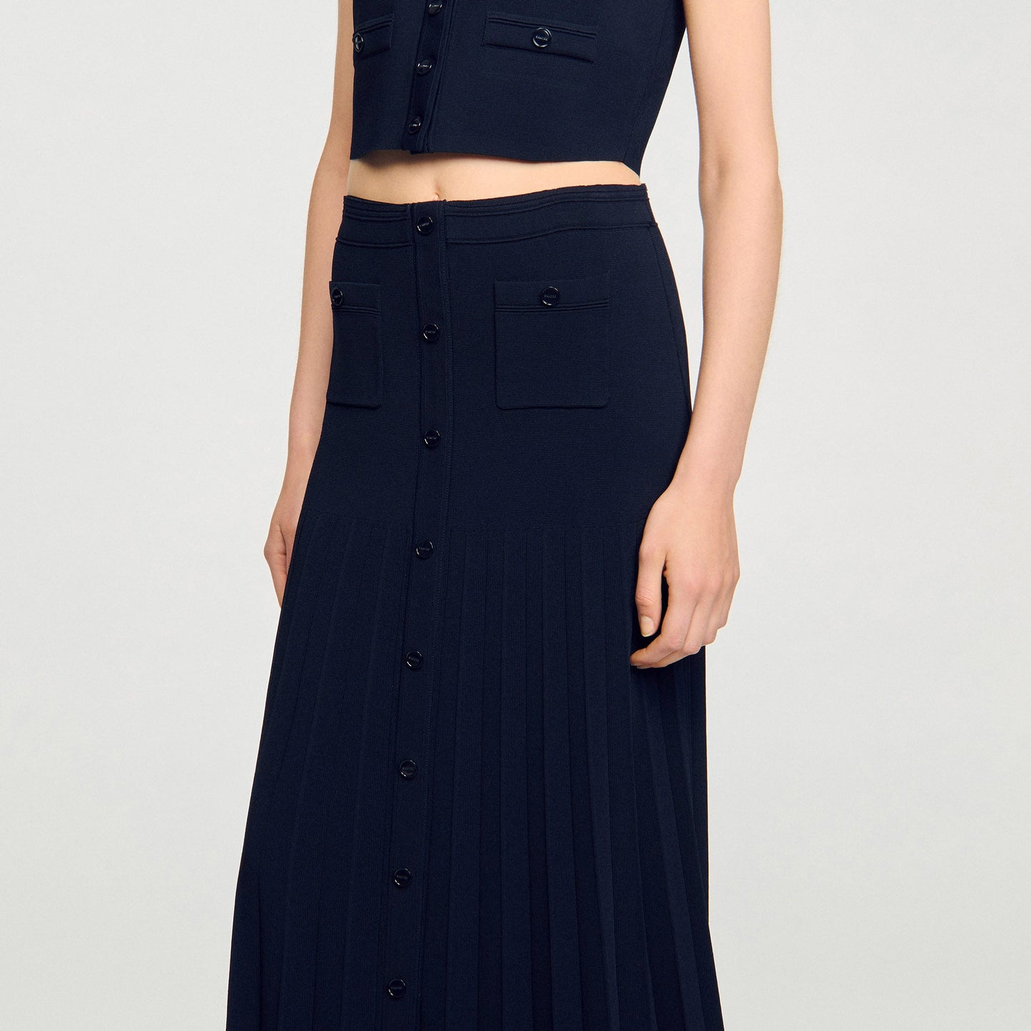 Oceane Long Two-Tone Knit Skirt Navy Blue