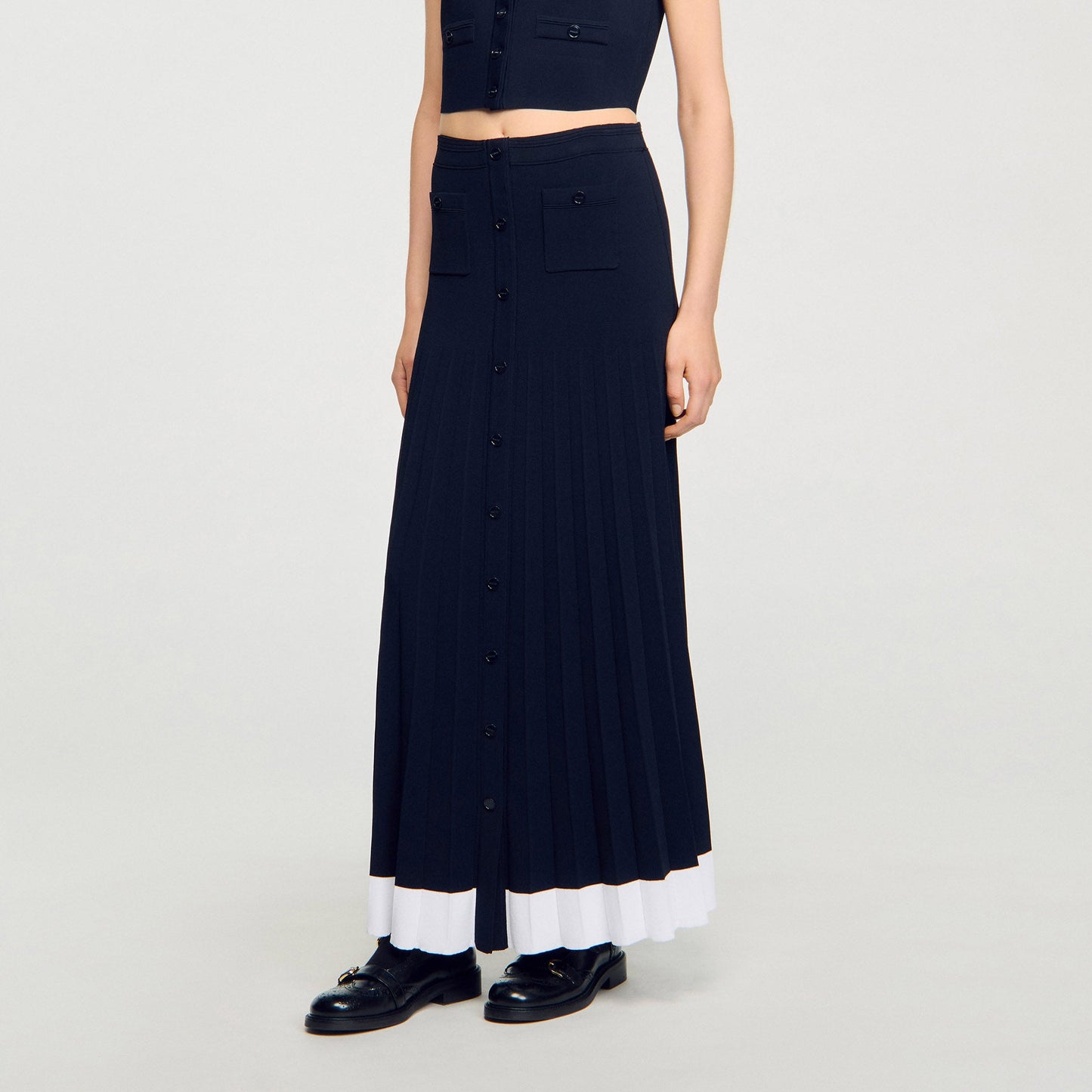 Oceane Long Two-Tone Knit Skirt Navy Blue