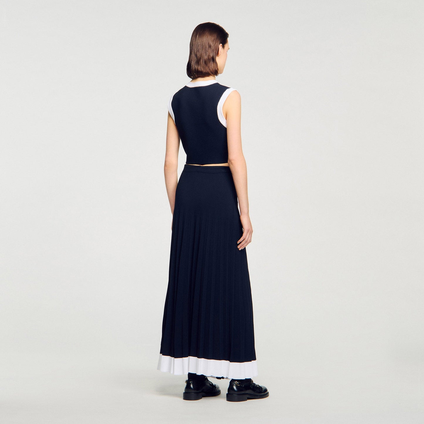 Oceane Long Two-Tone Knit Skirt Navy Blue