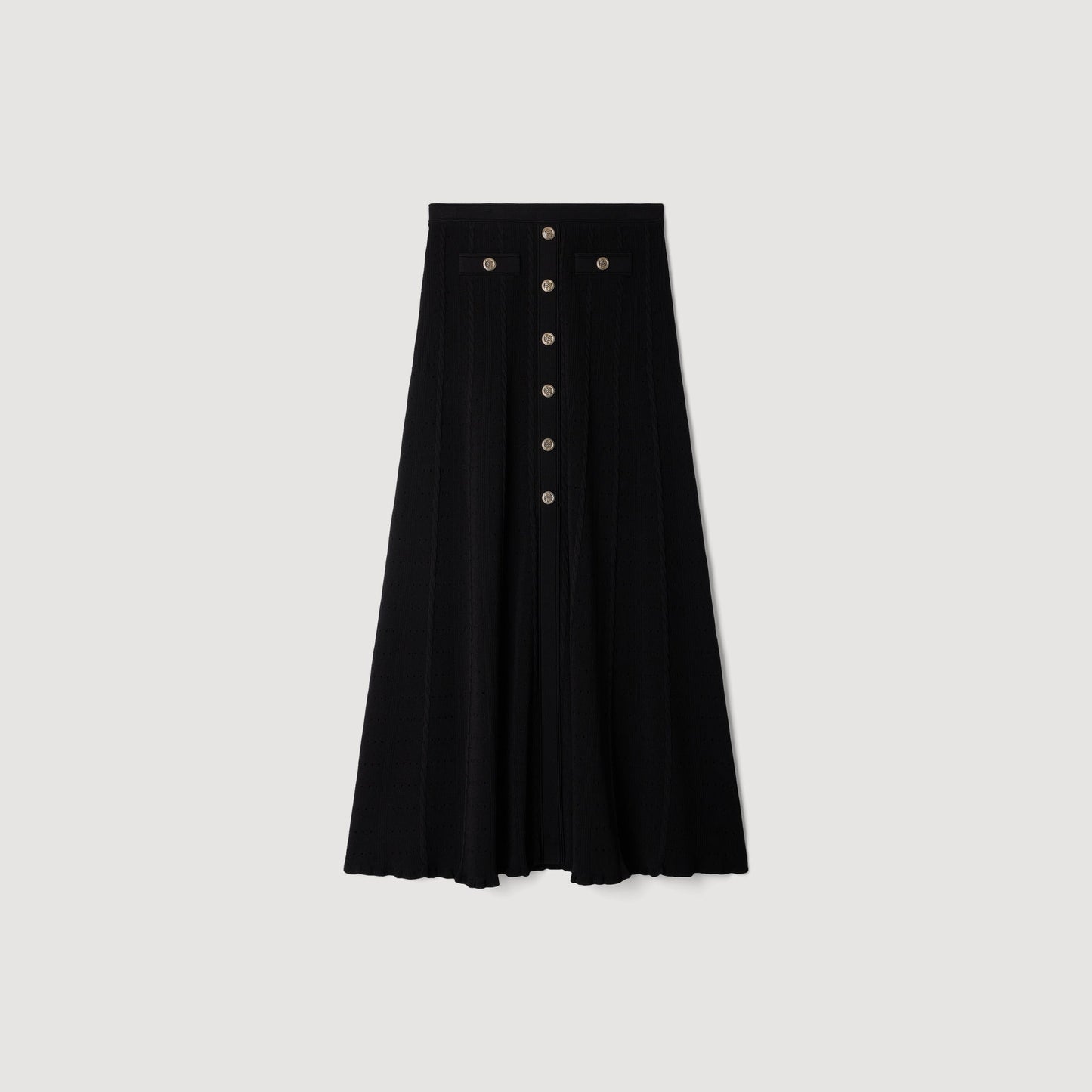 Venice Pointelle Knit Maxi Skirt Black