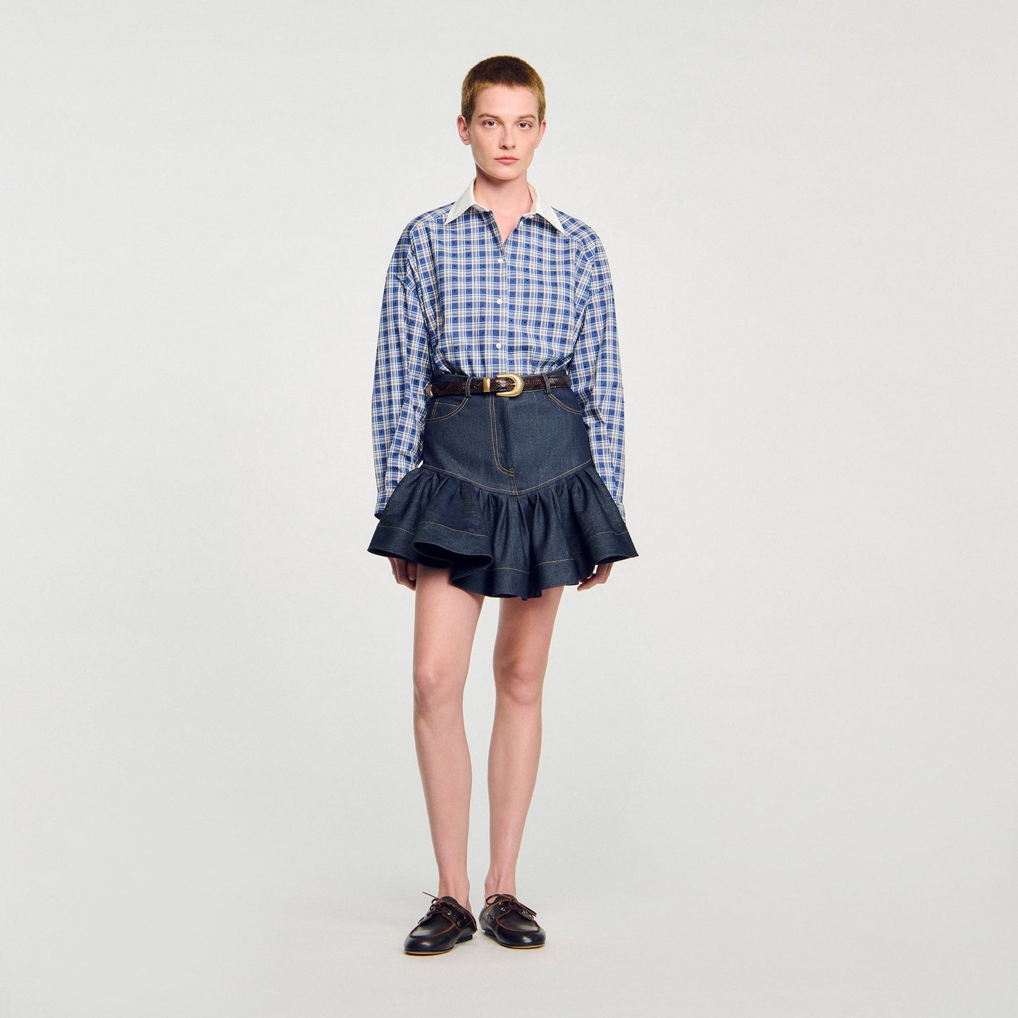 Oreana Short Denim Ruffled Skirt Deep Blu