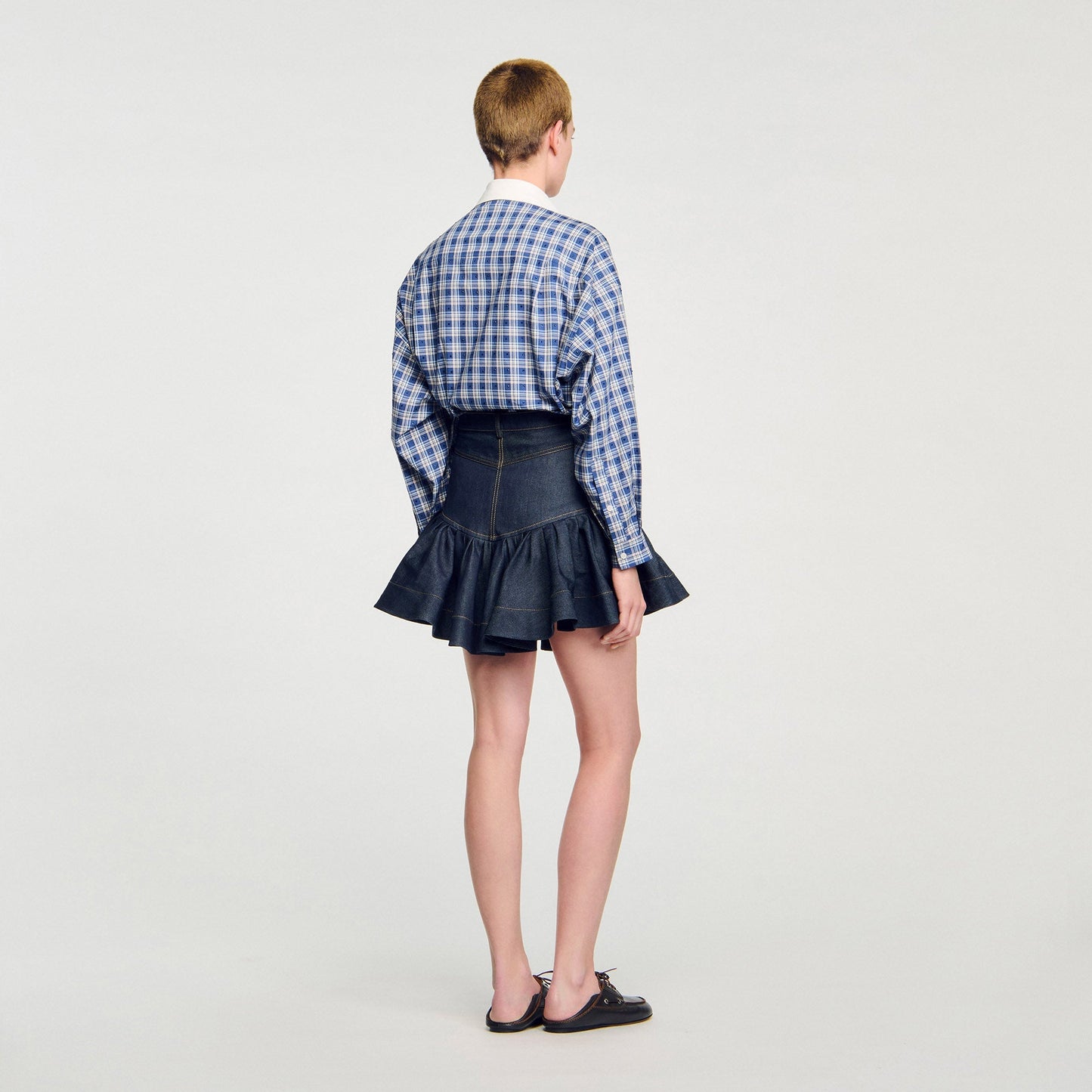 Oreana Short Denim Ruffled Skirt Deep Blu