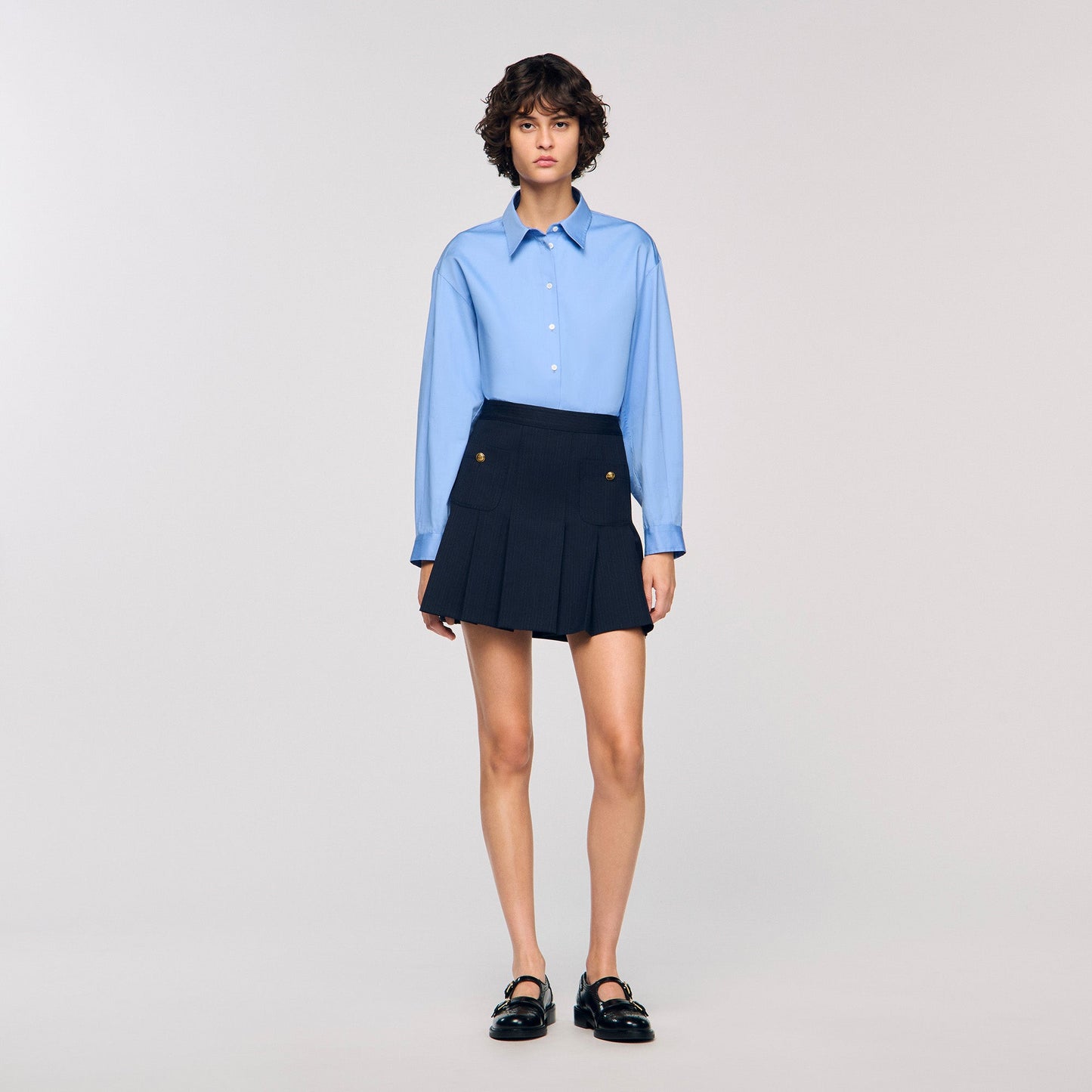 Theanis Short striped pleated skirt Navy Blue